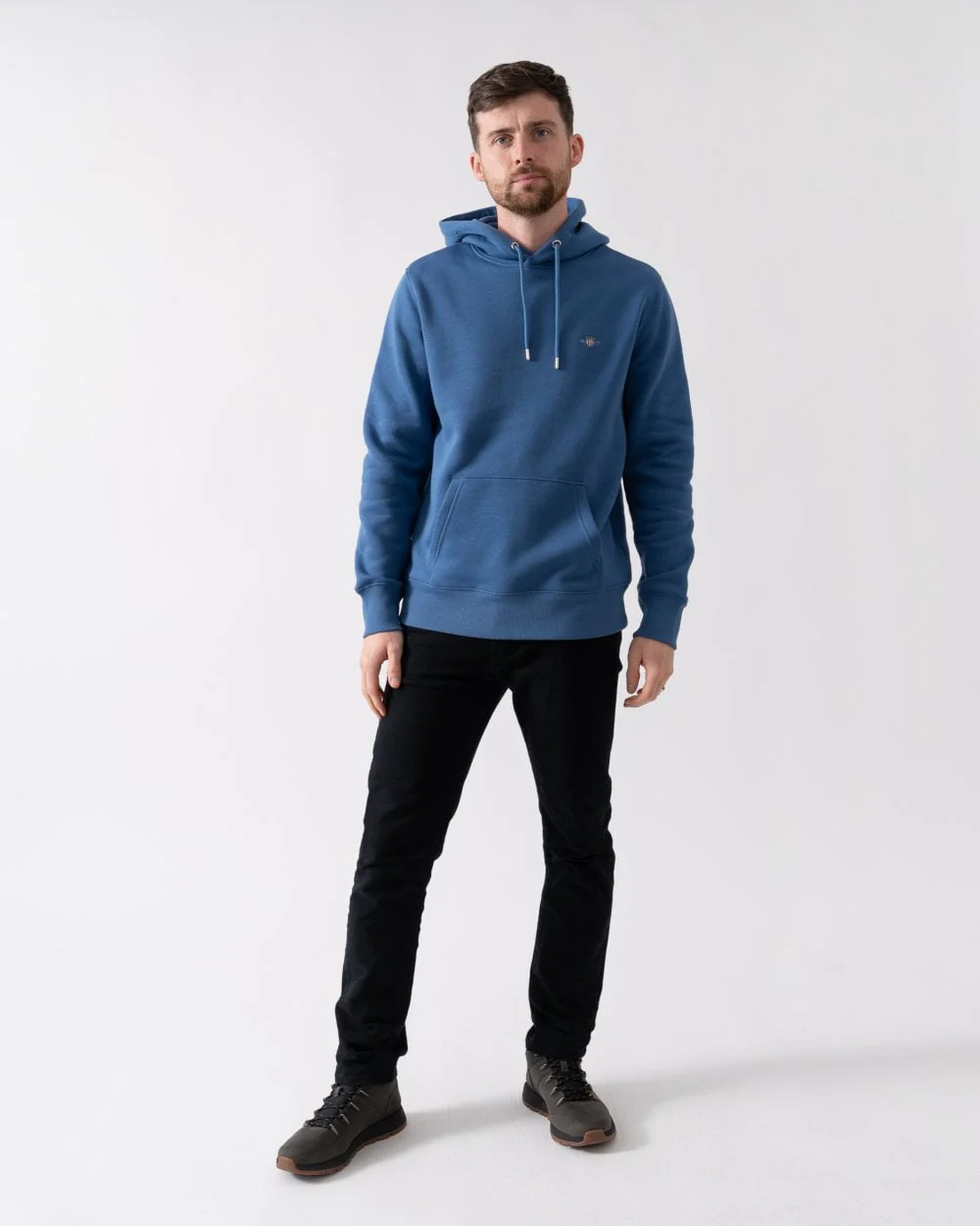 GANT Mens Regular Fit Shield Logo Pullover Hoodie - 442 Vintage Blue - Image 3