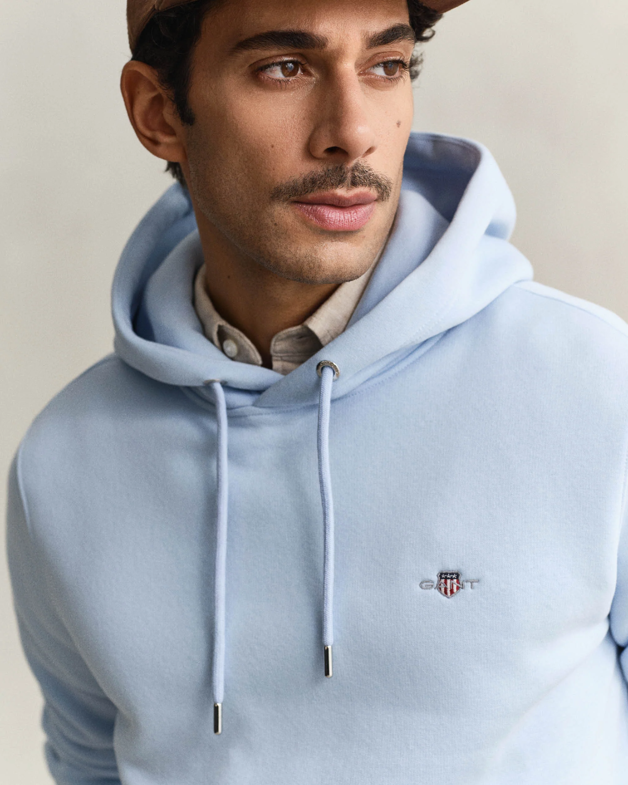 GANT Mens Regular Fit Shield Logo Pullover Hoodie - 457 Fresh Blue - Image 2