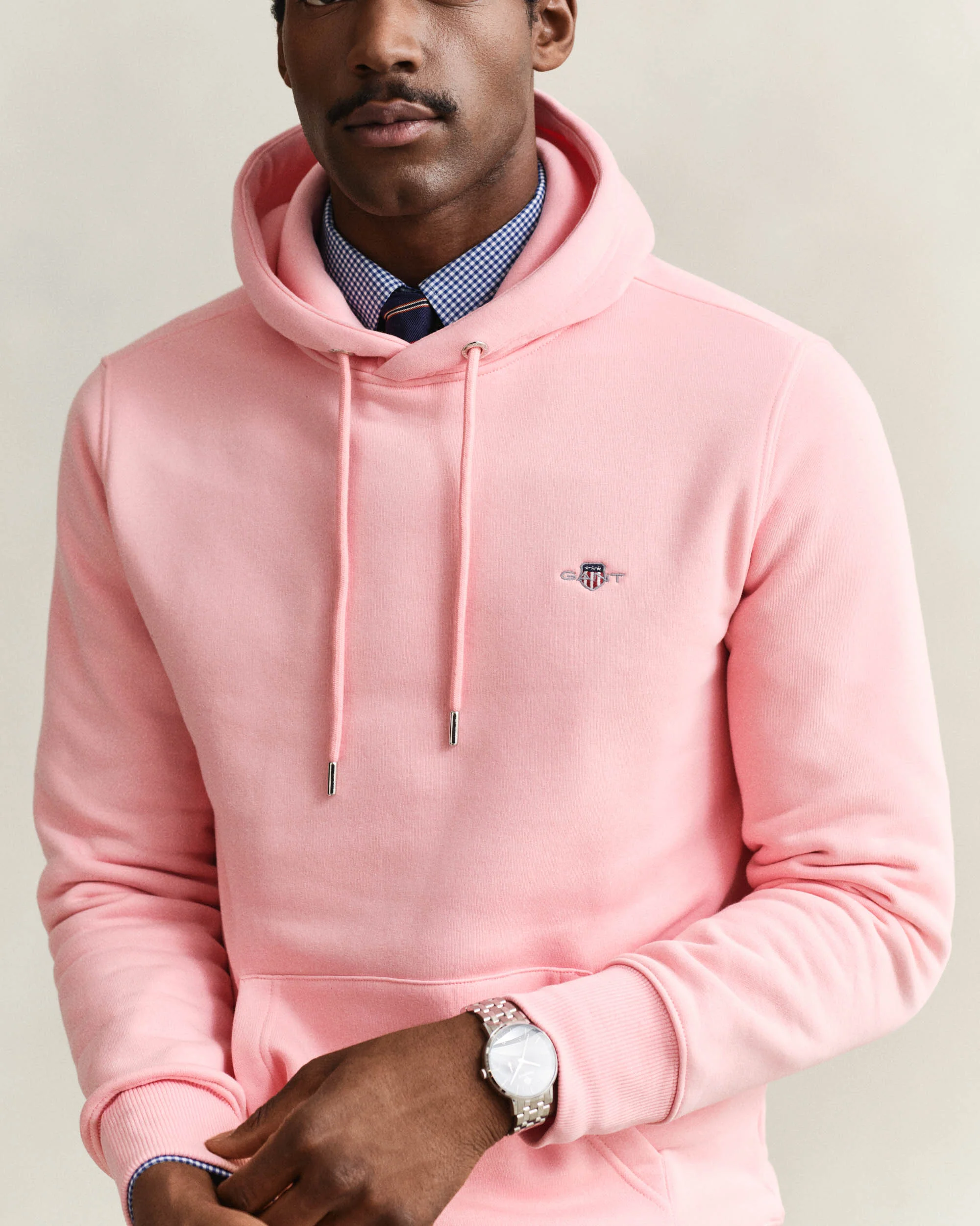 GANT Mens Regular Fit Shield Logo Pullover Hoodie - 671 Bubblegum Pink - Image 2