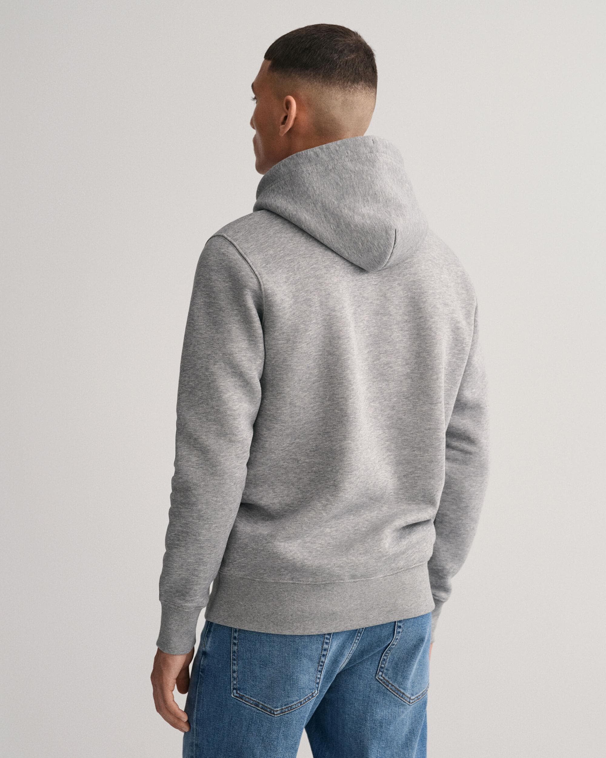 GANT Mens Regular Fit Shield Logo Pullover Hoodie - 93 Grey Melange - Image 3