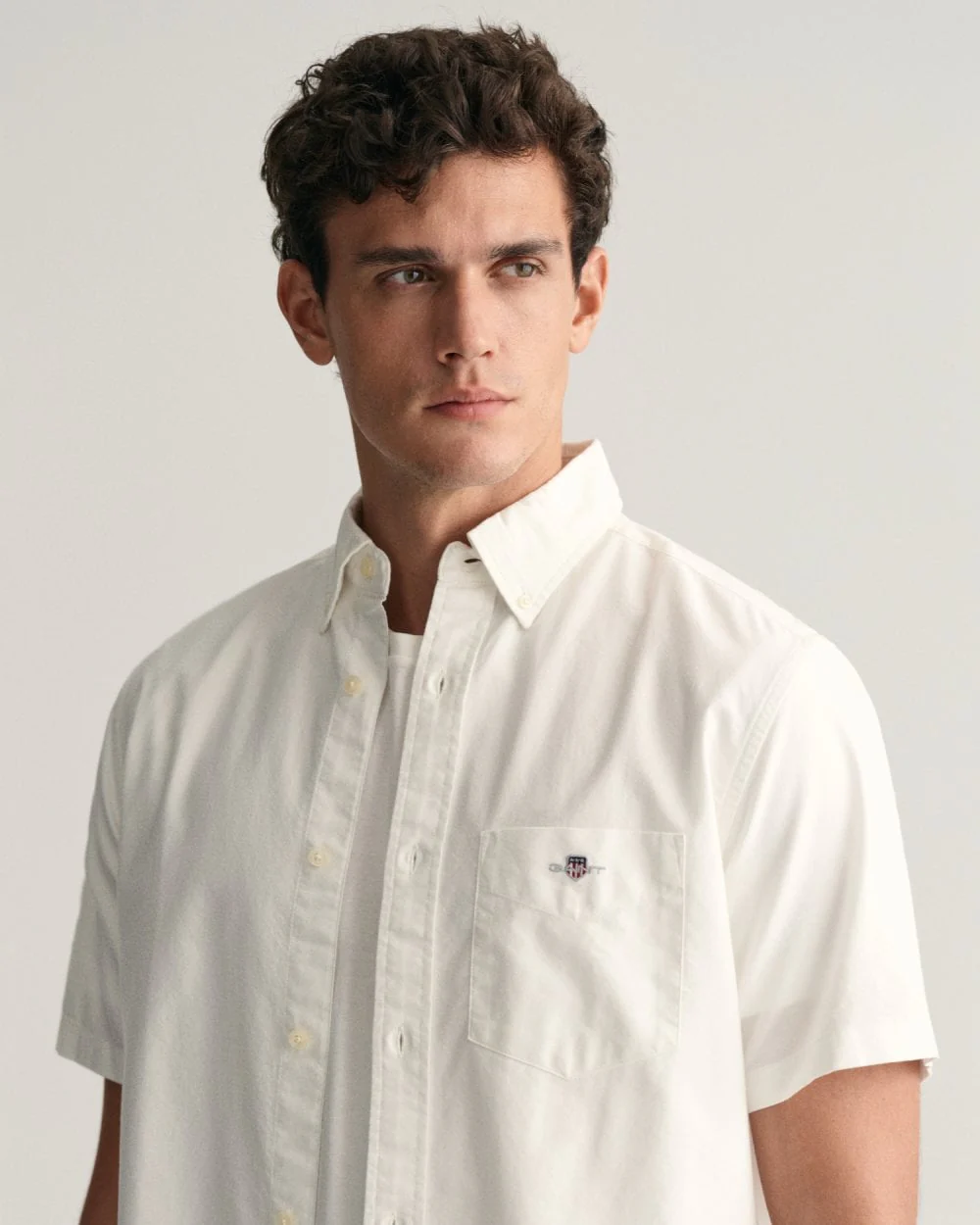 GANT Mens Regular Fit Short Sleeve Oxford Shirt - 110 White - Image 2
