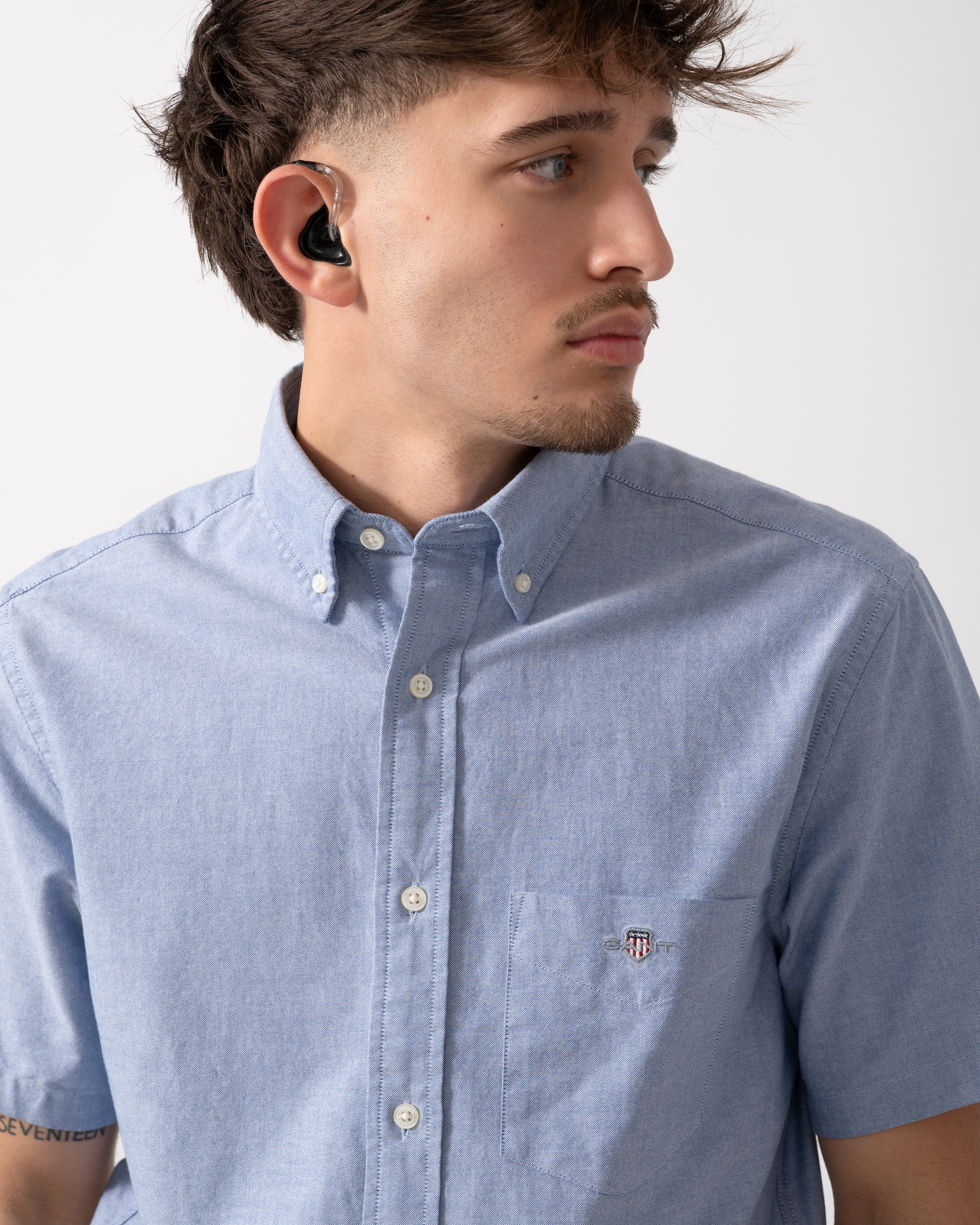 GANT Mens Regular Fit Short Sleeve Oxford Shirt - 436 College Blue - Image 2