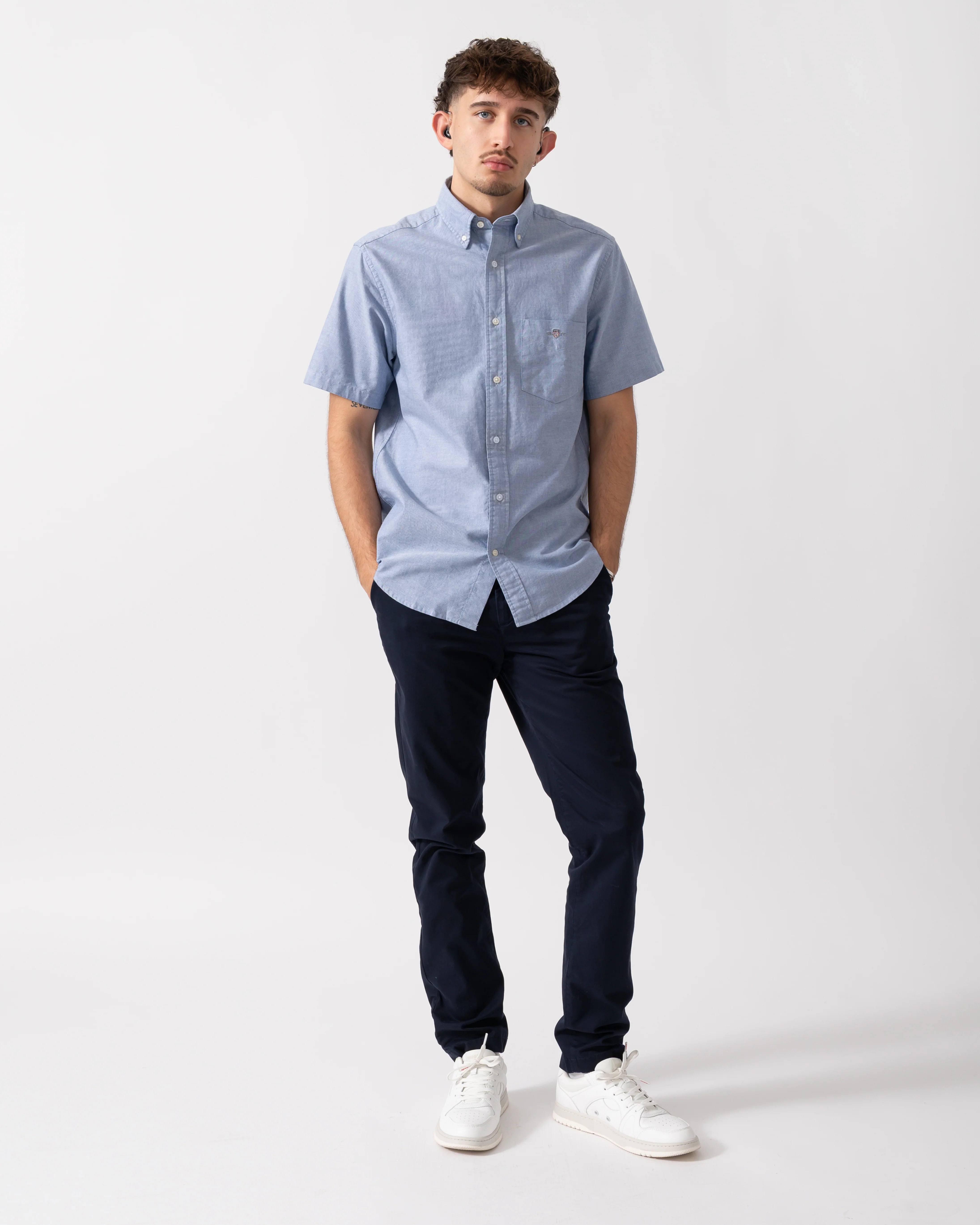 GANT Mens Regular Fit Short Sleeve Oxford Shirt - 436 College Blue - Image 3