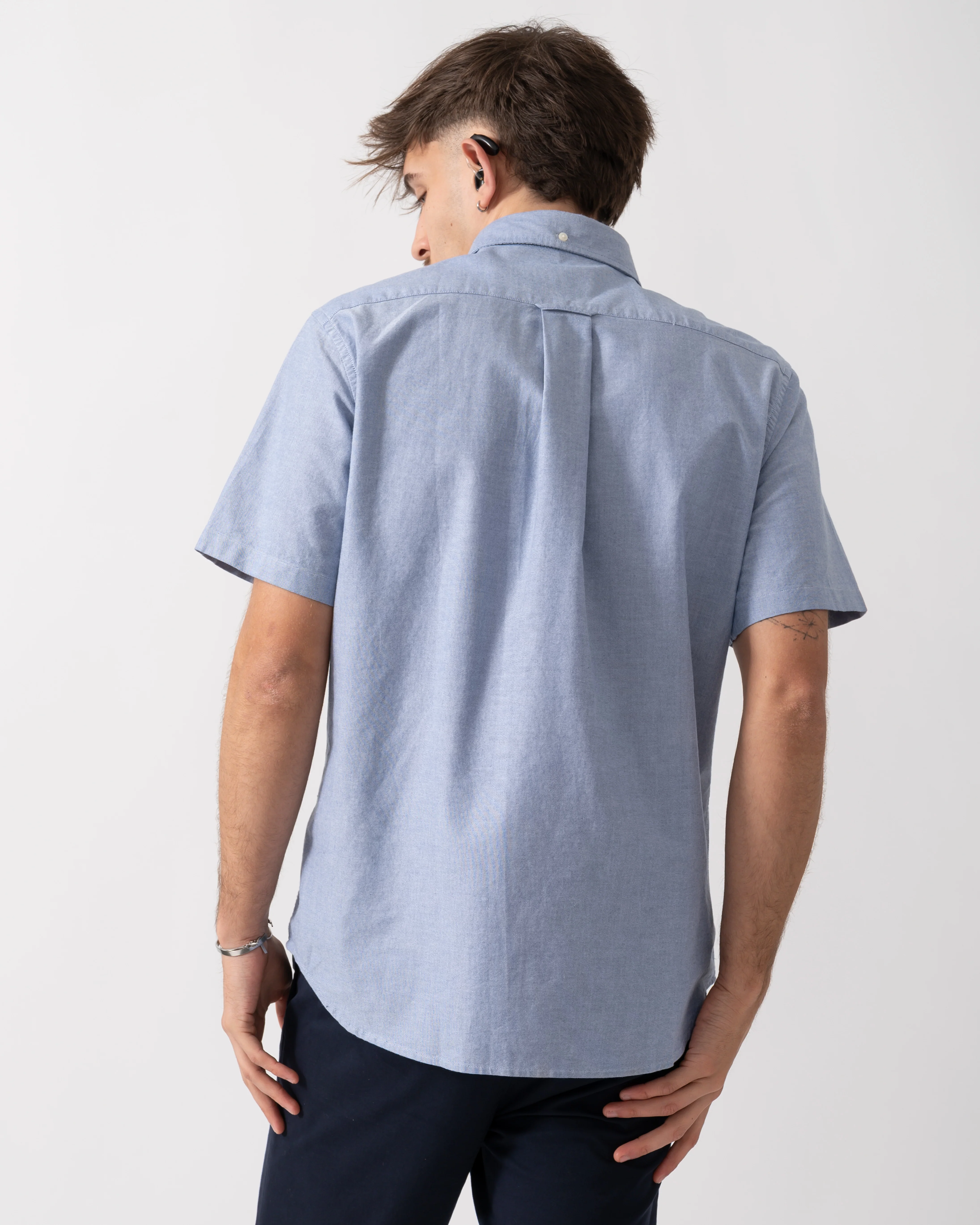 GANT Mens Regular Fit Short Sleeve Oxford Shirt - 436 College Blue - Image 4