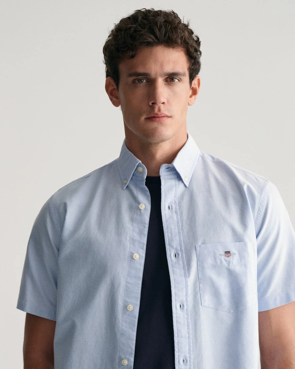 GANT Mens Regular Fit Short Sleeve Oxford Shirt - 455 Light Blue - Image 2