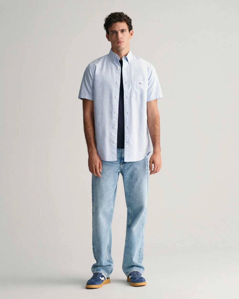 GANT Mens Regular Fit Short Sleeve Oxford Shirt - 455 Light Blue - Image 3