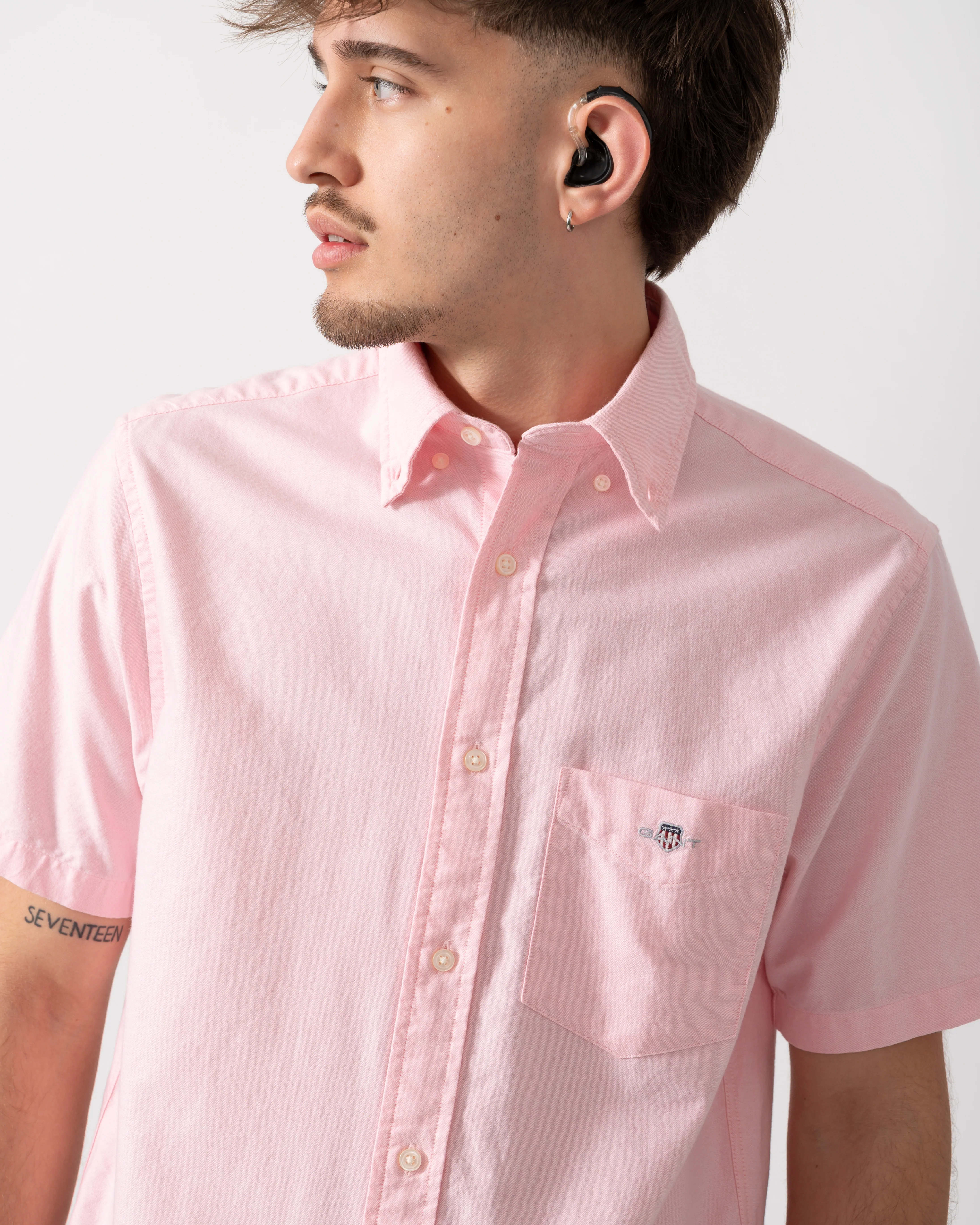 GANT Mens Regular Fit Short Sleeve Oxford Shirt - 666 Washed Pink - Image 2