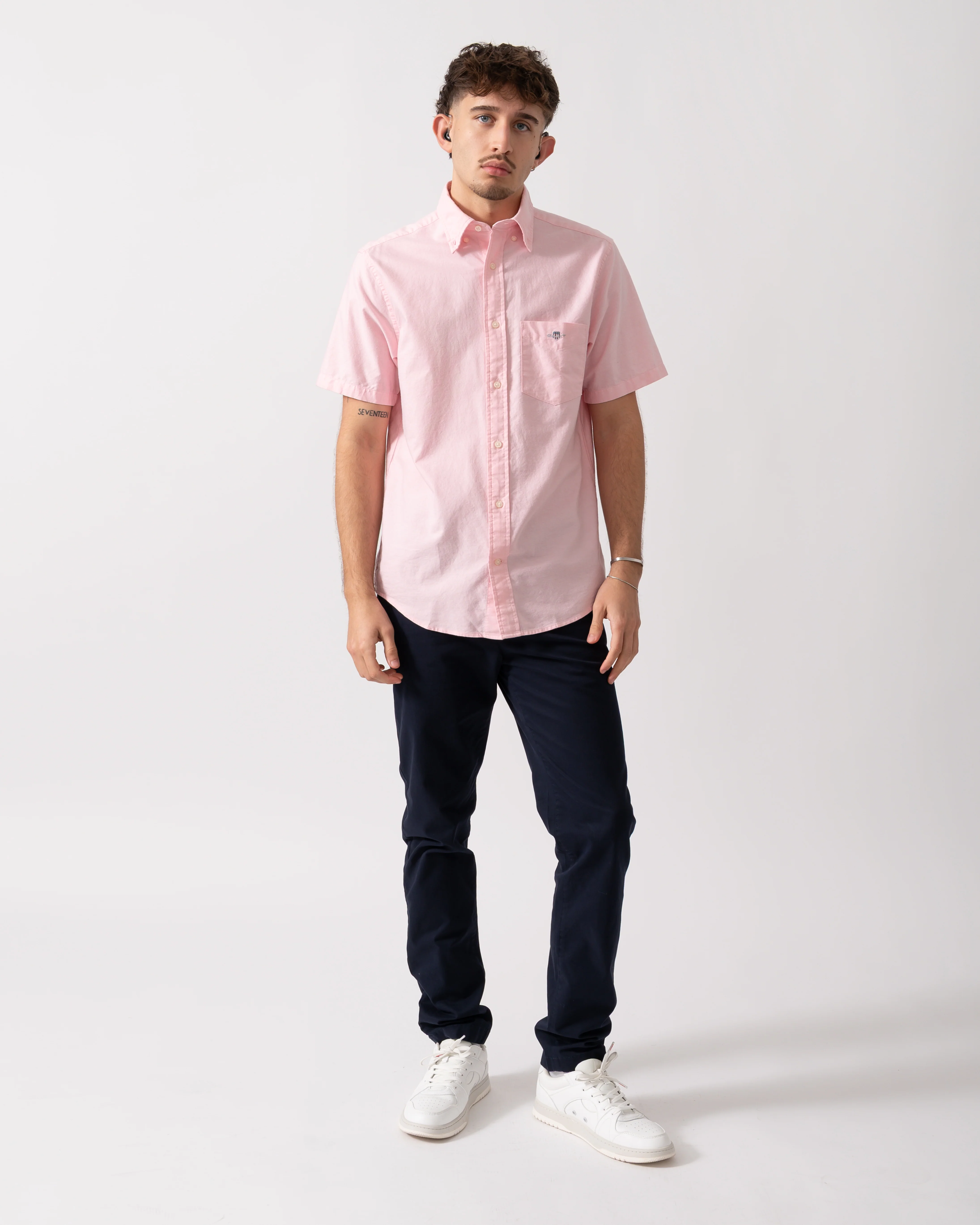 GANT Mens Regular Fit Short Sleeve Oxford Shirt - 666 Washed Pink - Image 3