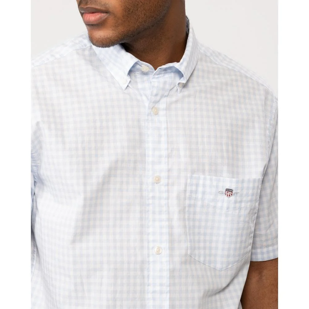 GANT Mens Regular Fit Short Sleeve Poplin Gingham Shirt - 455 Light Blue - Image 2