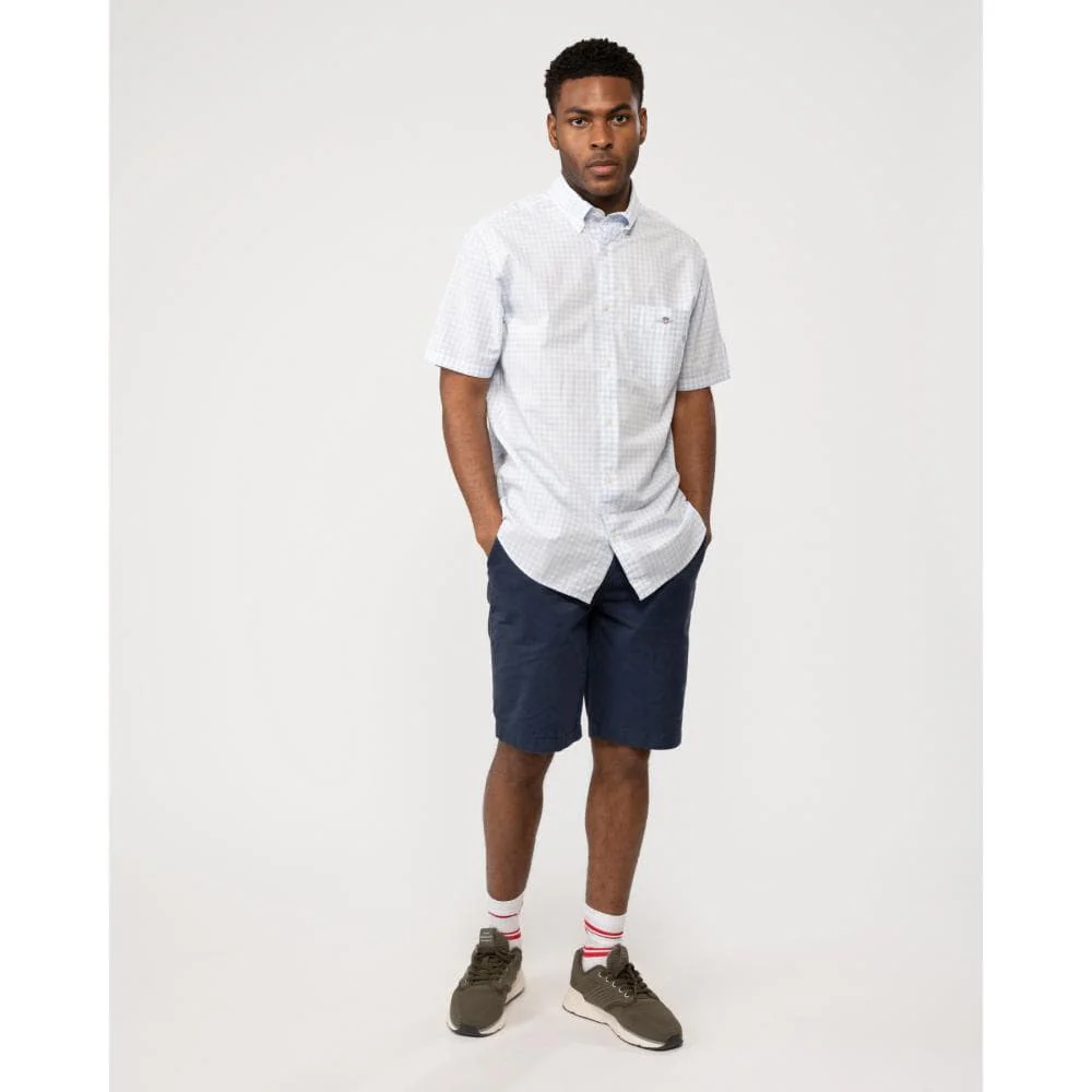 GANT Mens Regular Fit Short Sleeve Poplin Gingham Shirt - 455 Light Blue - Image 5