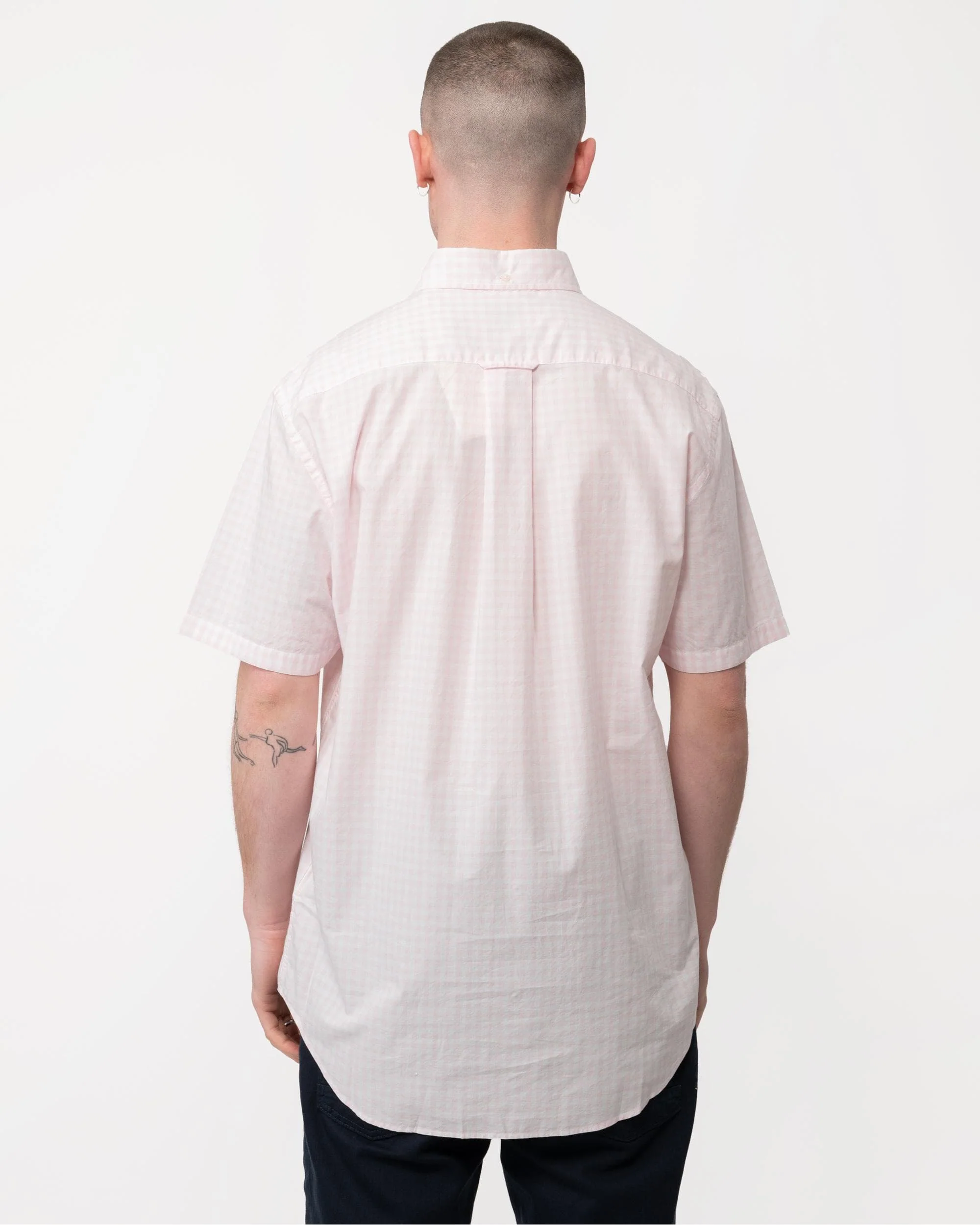 GANT Mens Regular Fit Short Sleeve Poplin Gingham Shirt - 662 Light Pink - Image 3