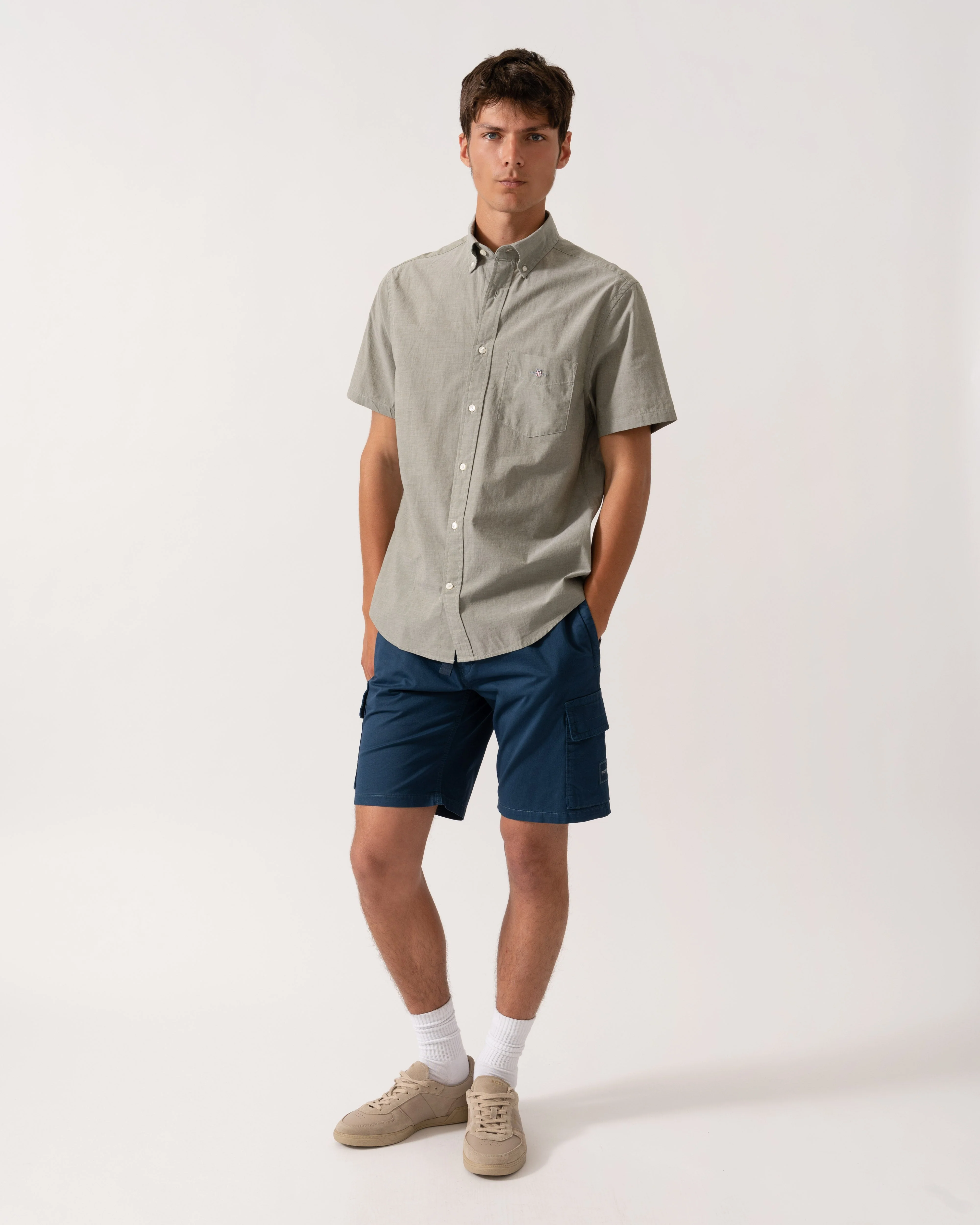 GANT Mens Regular Fit Short Sleeve Poplin Shirt - 303 Moss Green - Image 3