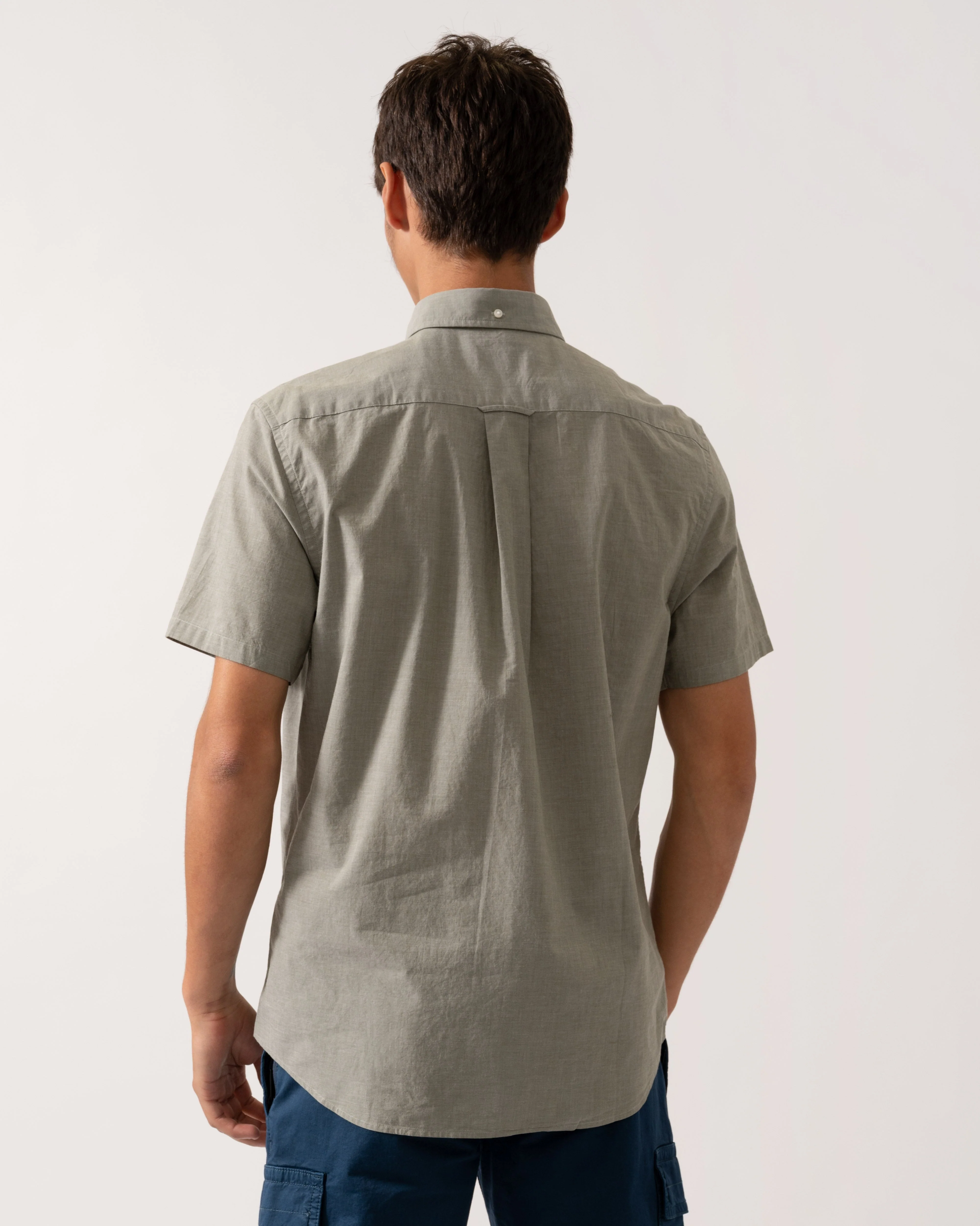 GANT Mens Regular Fit Short Sleeve Poplin Shirt - 303 Moss Green - Image 4