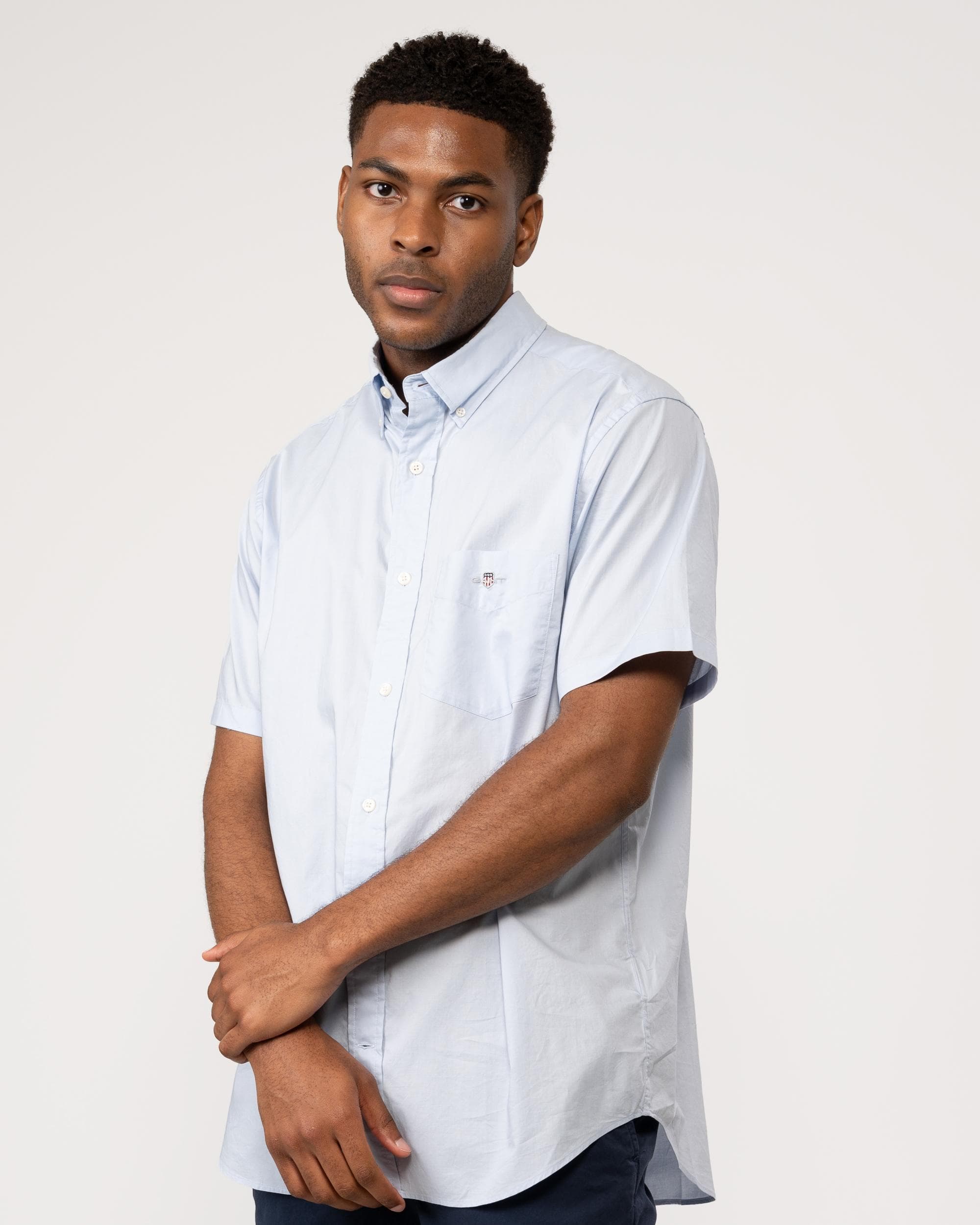 GANT Mens Regular Fit Short Sleeve Poplin Shirt - 455 Light Blue - Image 2