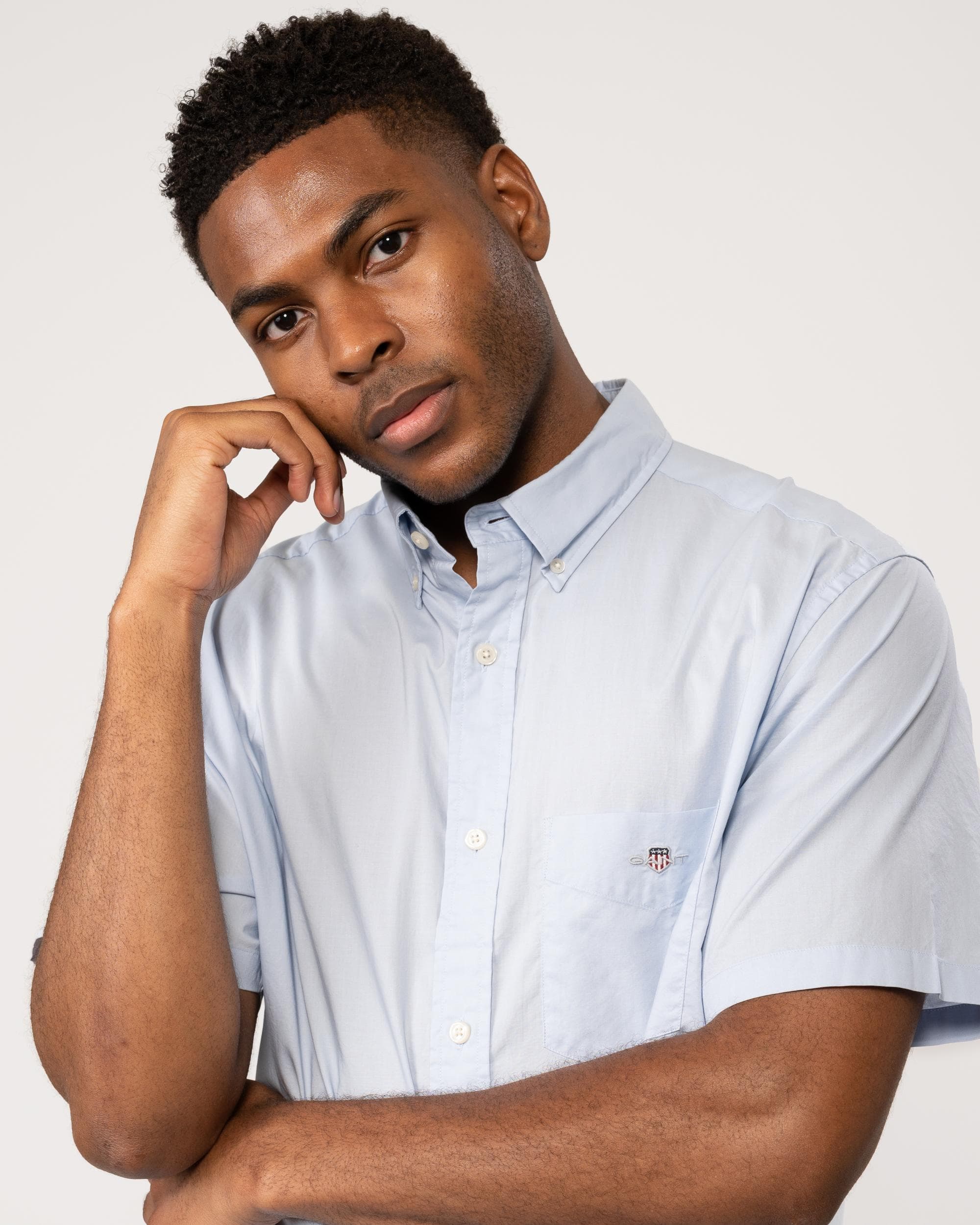 GANT Mens Regular Fit Short Sleeve Poplin Shirt - 455 Light Blue - Image 3