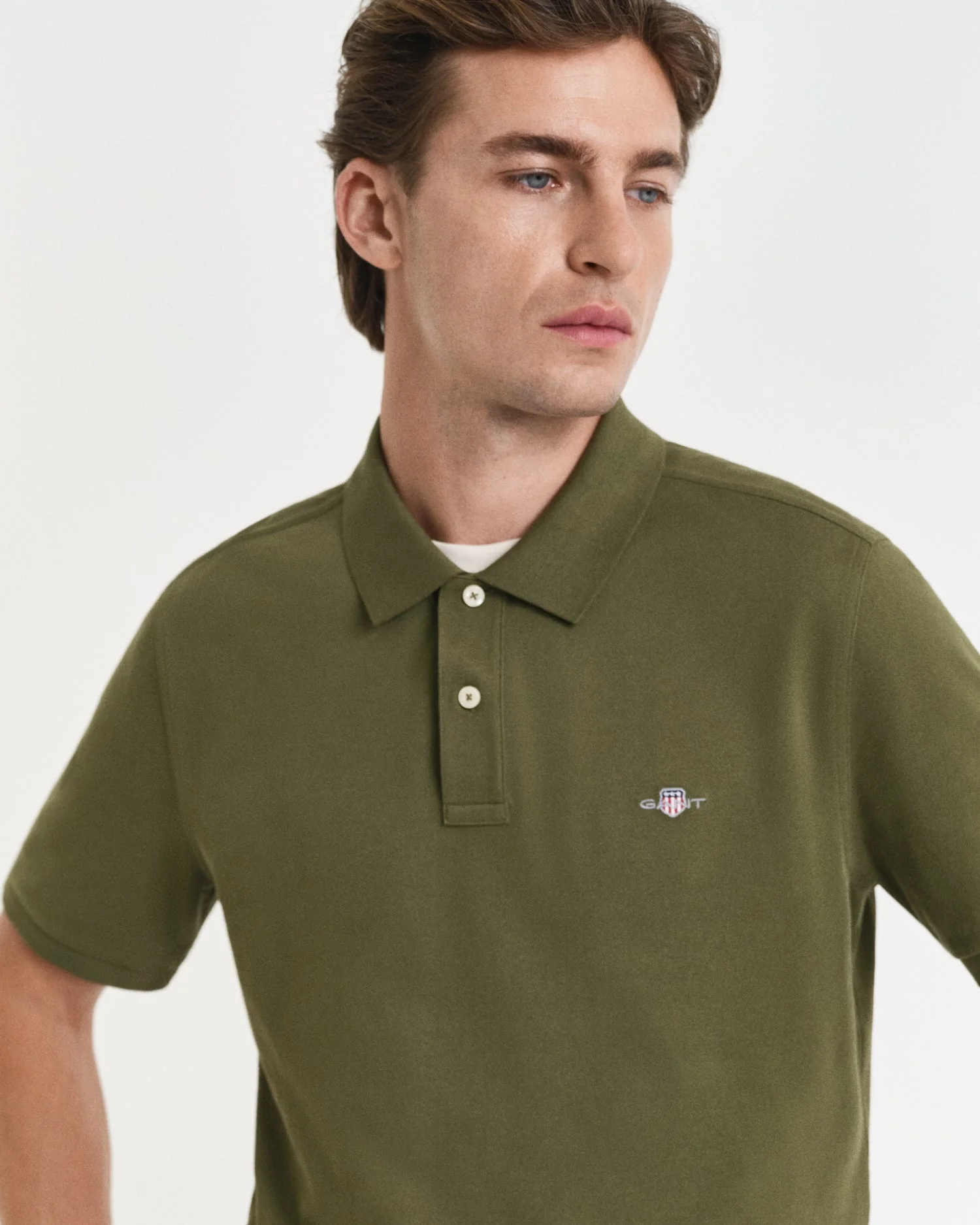 GANT Mens Regular Fit Short Sleeve Shield Logo Pique Polo - 303 Moss Green - Image 4