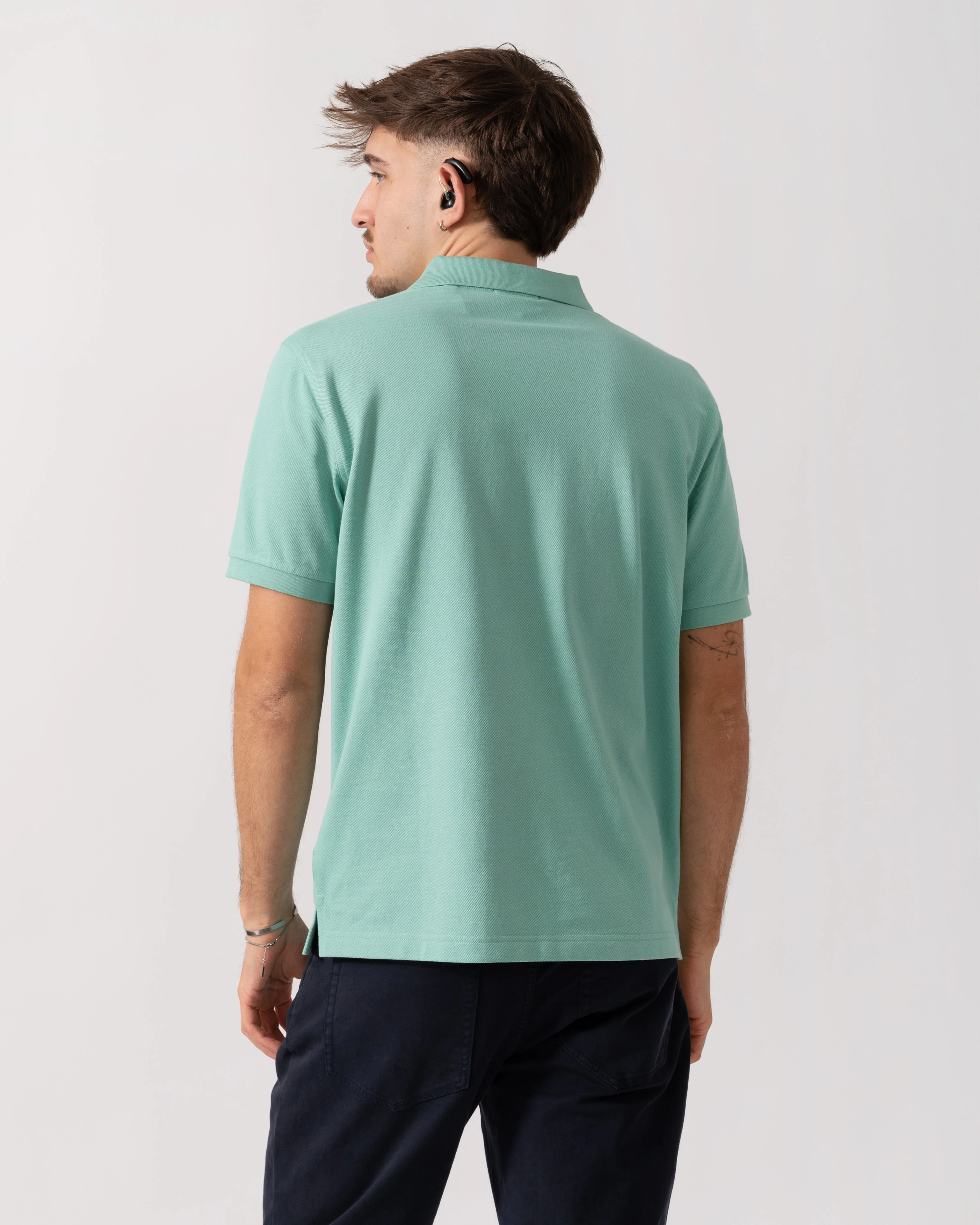 GANT Mens Regular Fit Short Sleeve Shield Logo Pique Polo - 323 Muted Turquoise - Image 4