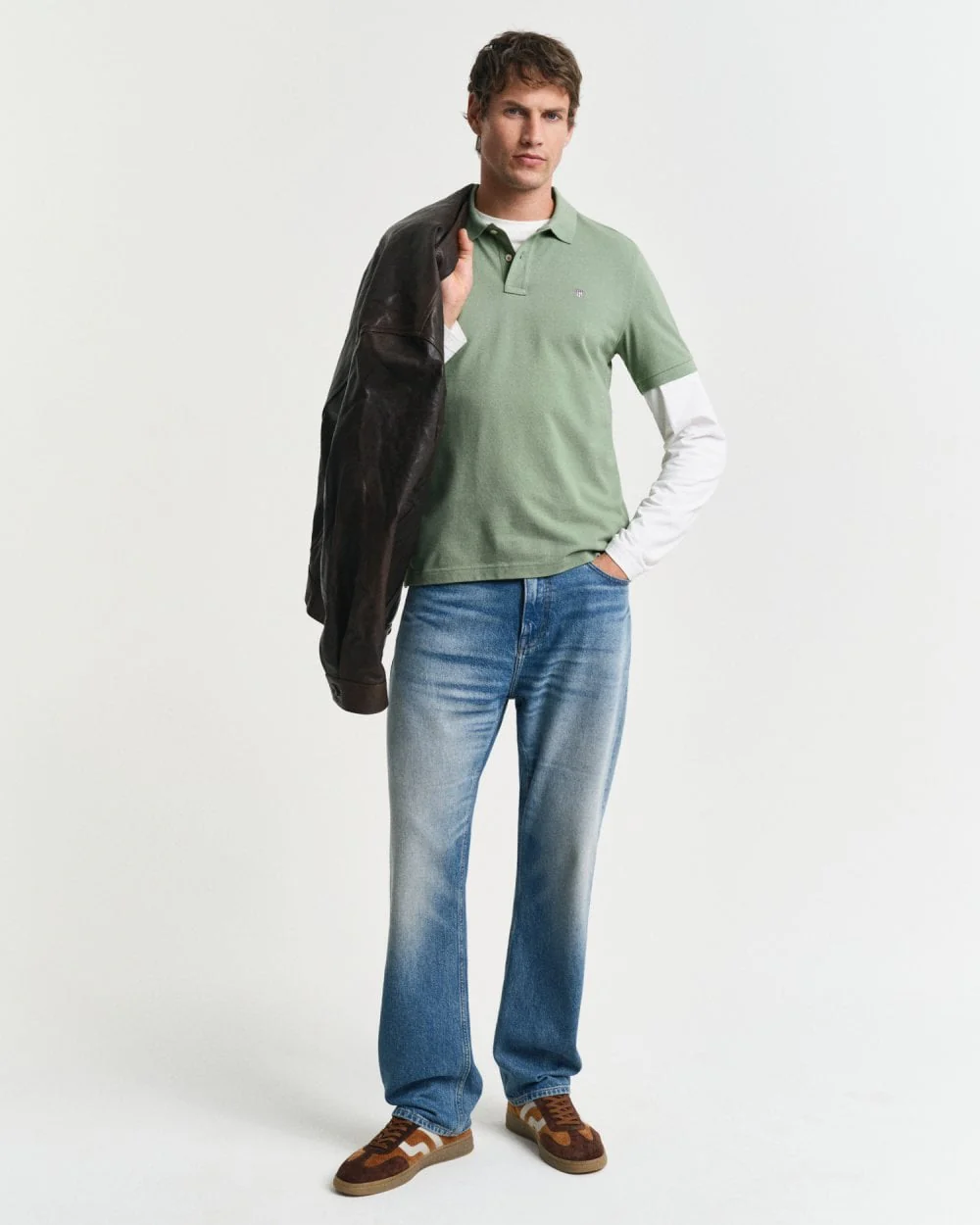 GANT Mens Regular Fit Short Sleeve Shield Logo Pique Polo - 362 Kalamata Green - Image 2