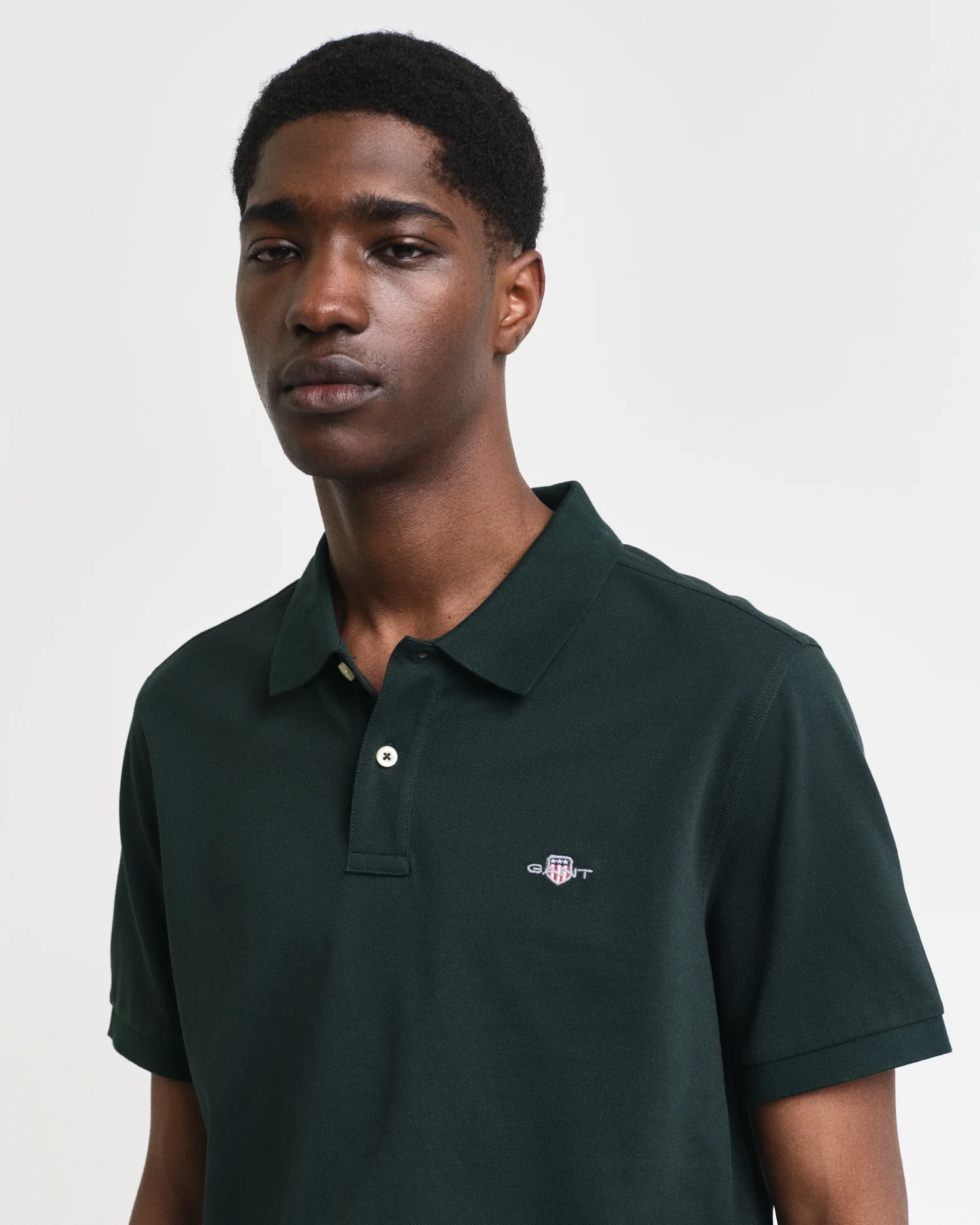 GANT Mens Regular Fit Short Sleeve Shield Logo Pique Polo - 374 Tartan Green - Image 3
