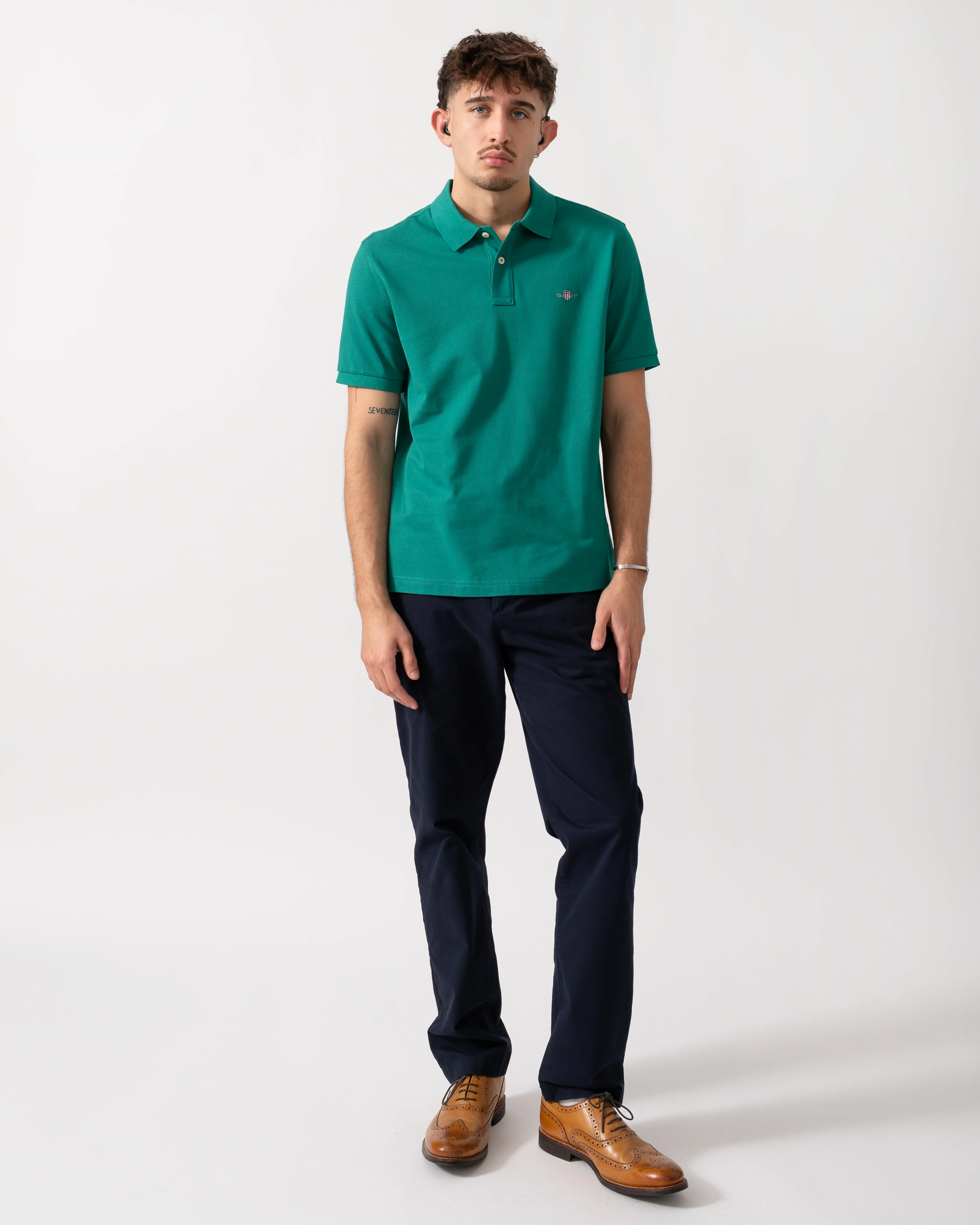 GANT Mens Regular Fit Short Sleeve Shield Logo Pique Polo - 376 Botanical Hue - Image 2
