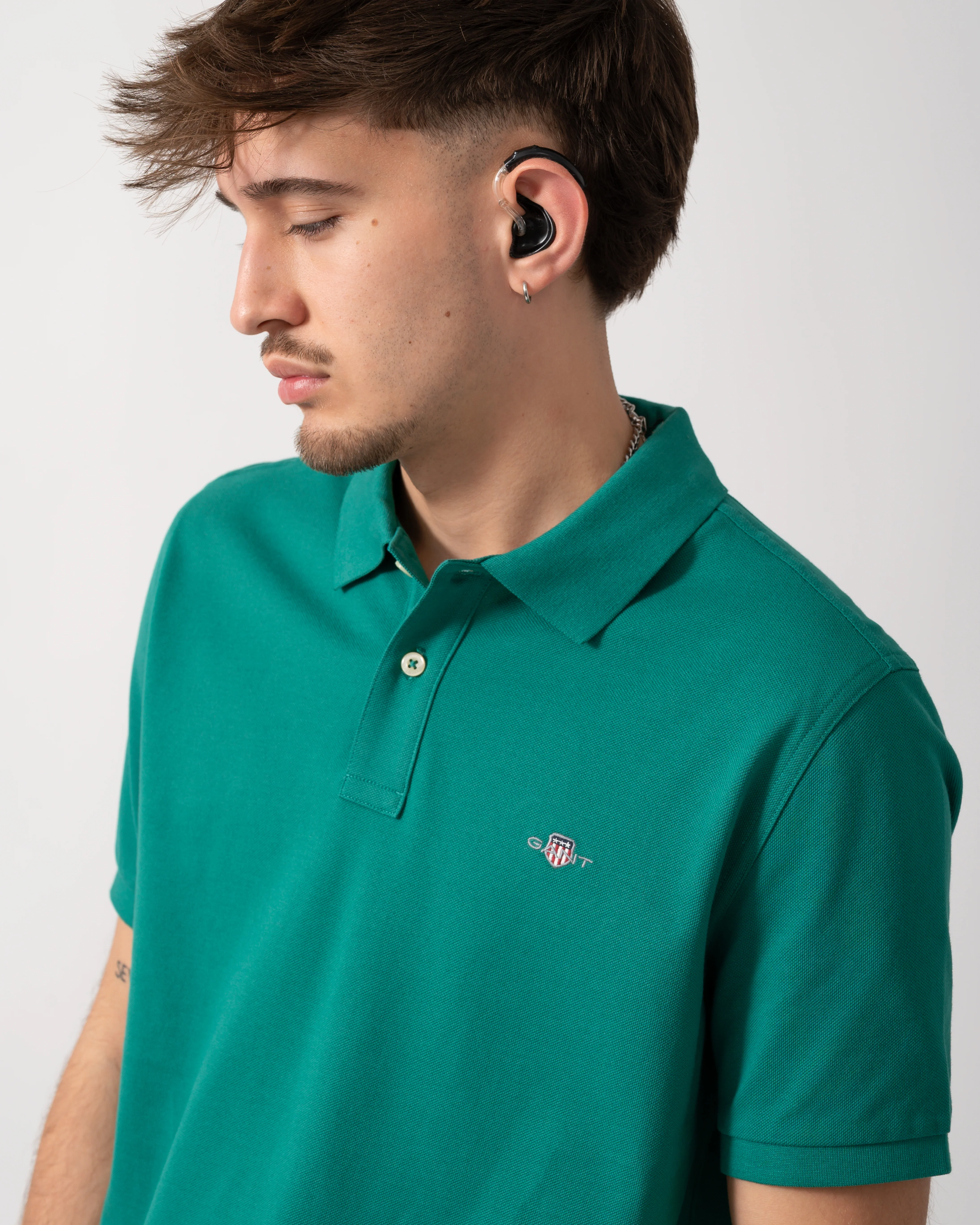 GANT Mens Regular Fit Short Sleeve Shield Logo Pique Polo - 376 Botanical Hue - Image 3