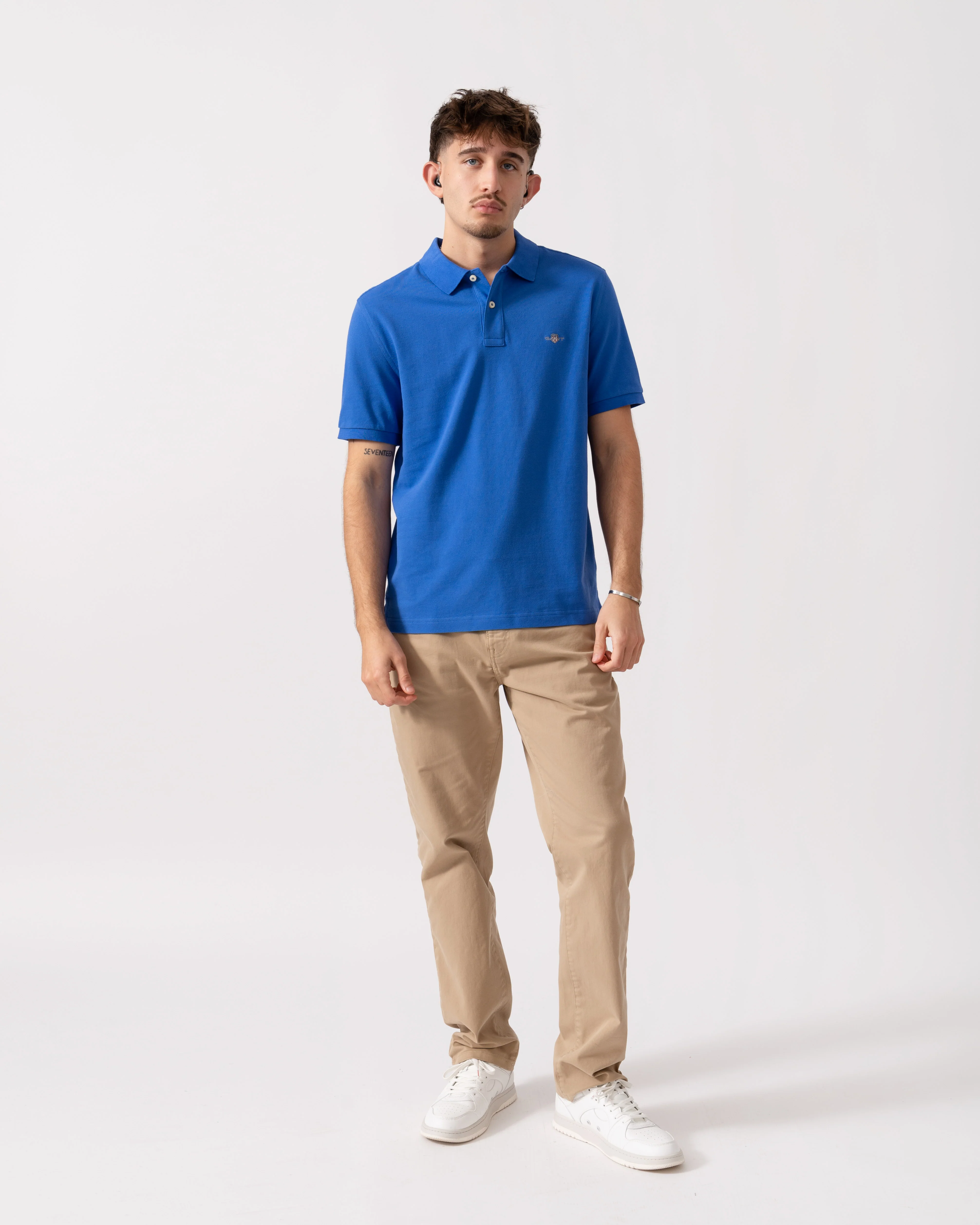 GANT Mens Regular Fit Short Sleeve Shield Logo Pique Polo - 417 Royal Blue - Image 3