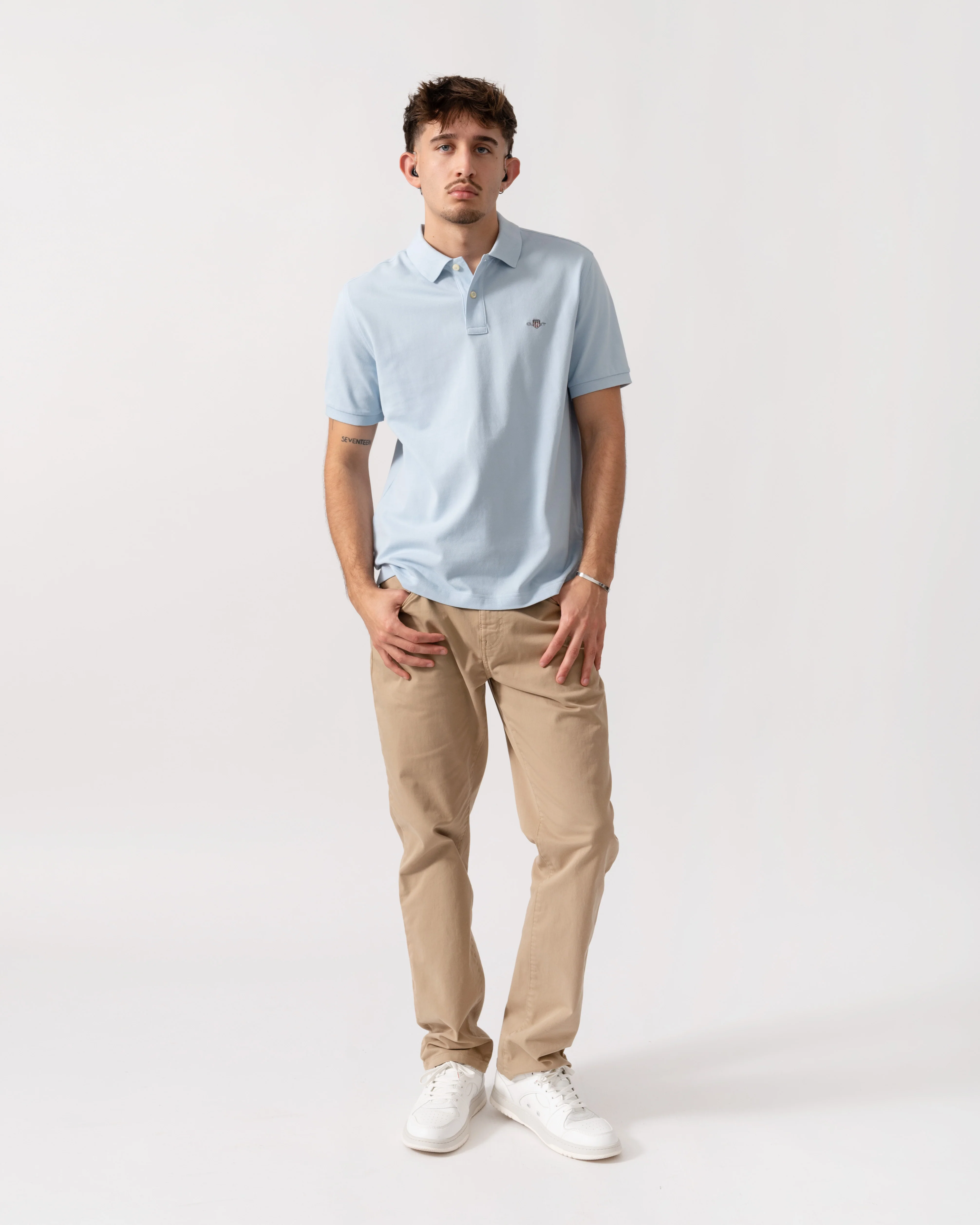 GANT Mens Regular Fit Short Sleeve Shield Logo Pique Polo - 457 Fresh Blue - Image 2