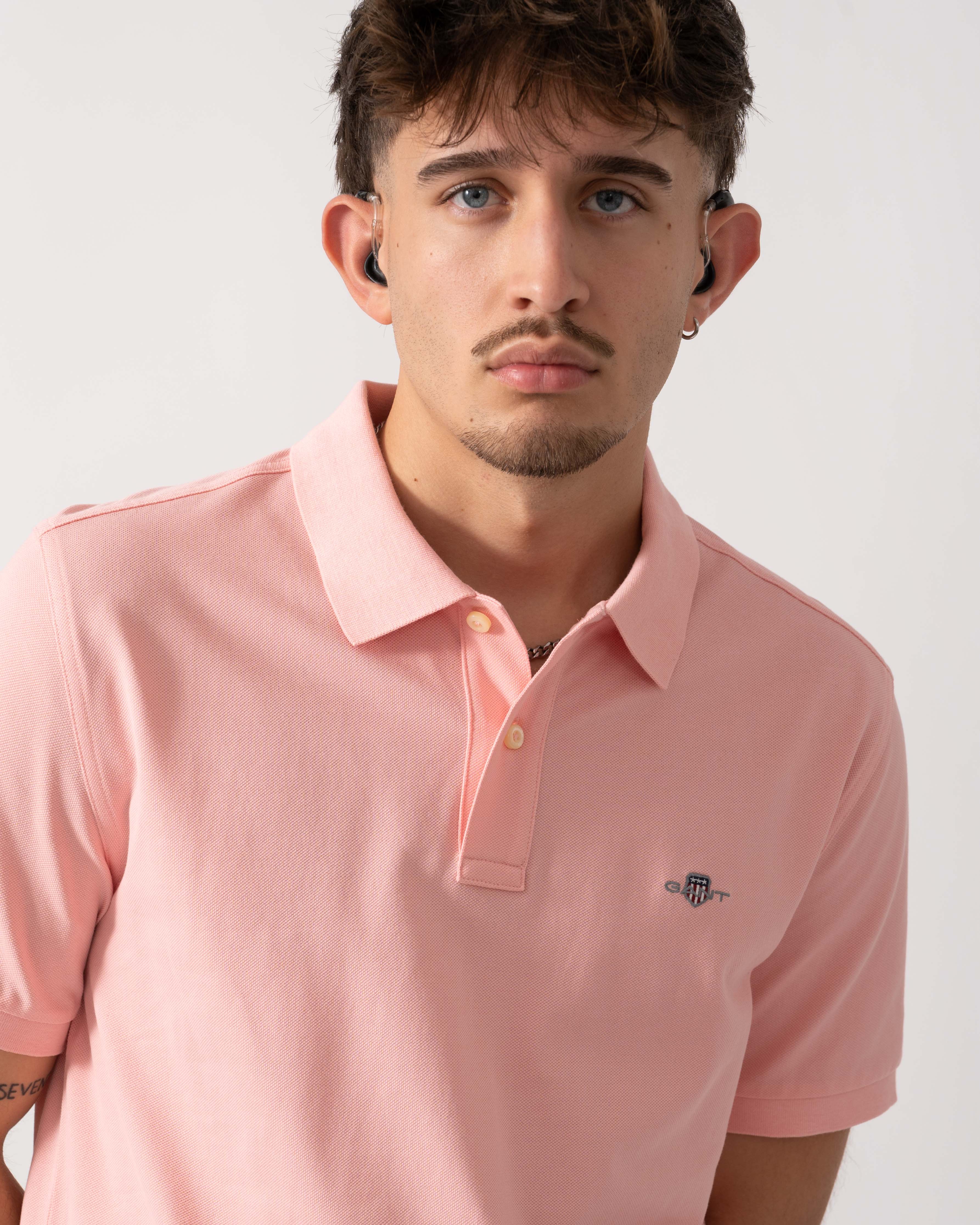 GANT Mens Regular Fit Short Sleeve Shield Logo Pique Polo - 671 Bubblegum Pink - Image 3