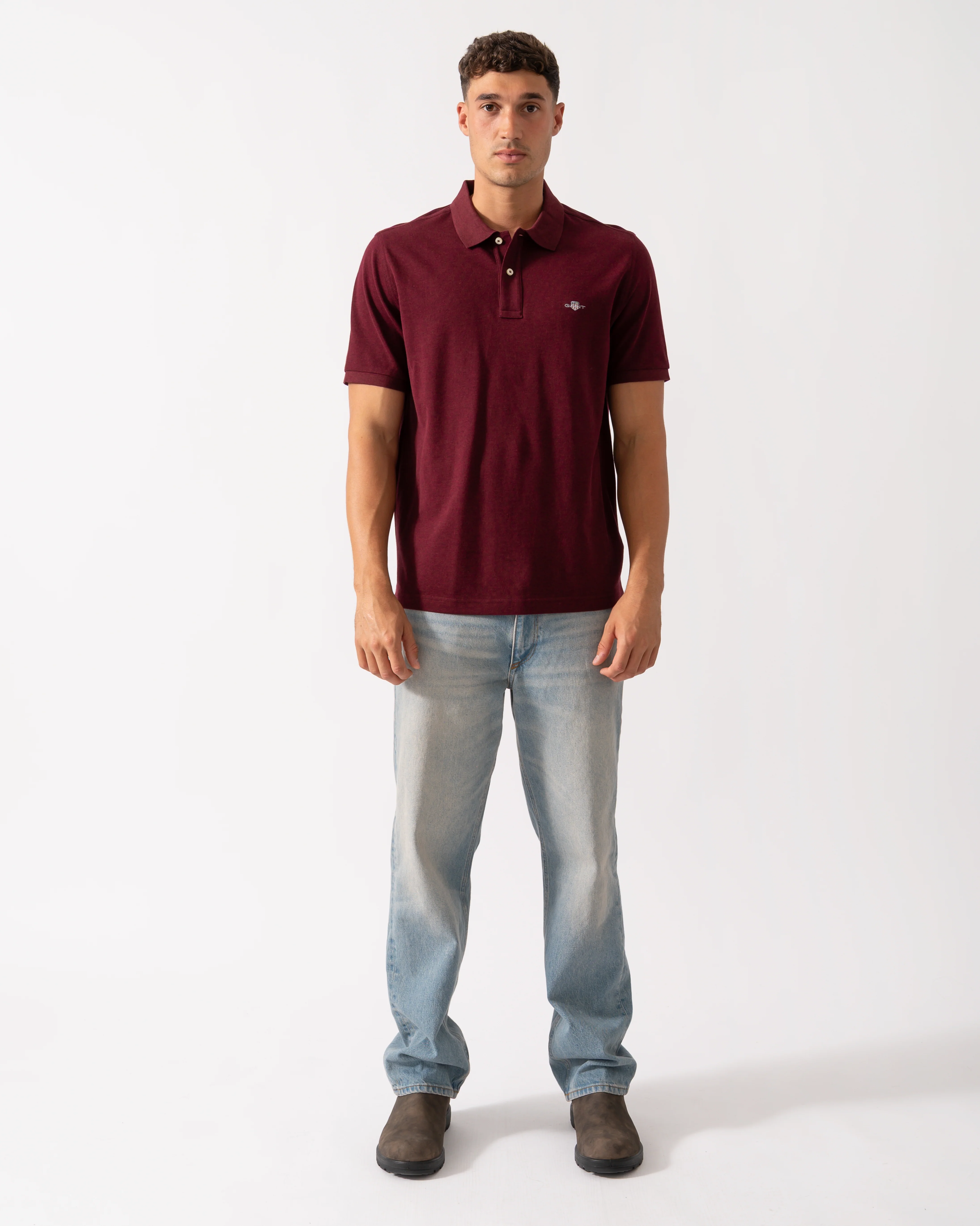 GANT Mens Regular Fit Short Sleeve Shield Logo Pique Polo - 677 Bordeaux Melange - Image 2