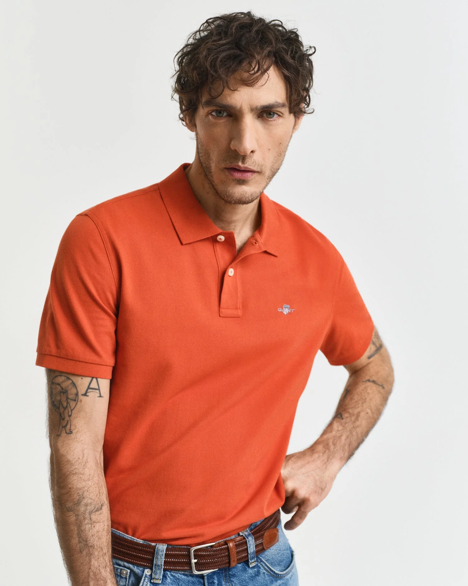 GANT Mens Regular Fit Short Sleeve Shield Logo Pique Polo - 845 Deep Orange - Image 2