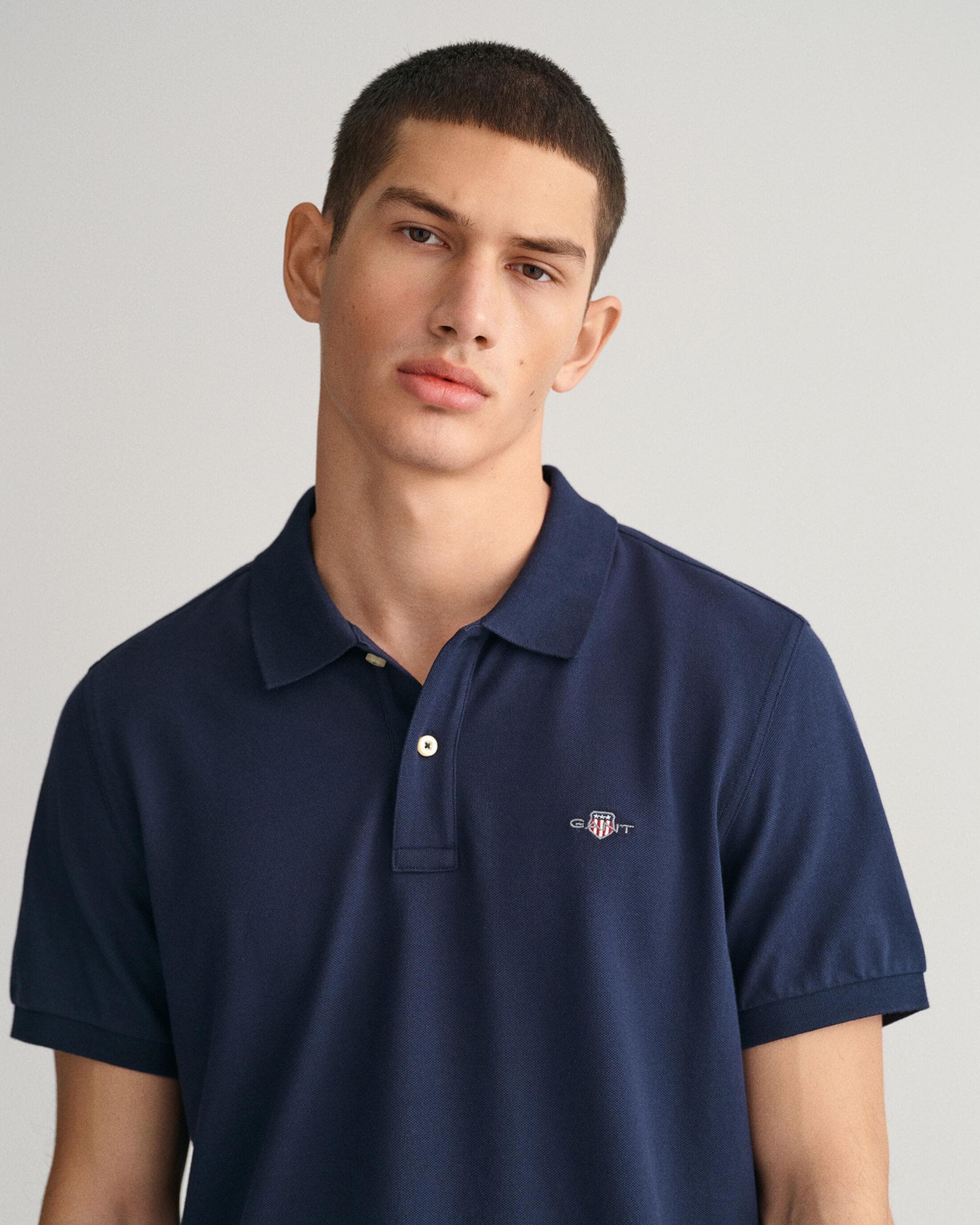 GANT Mens Regular Fit Short Sleeve Shield Logo Pique Polo NOS - 433 Evening Blue - Image 2