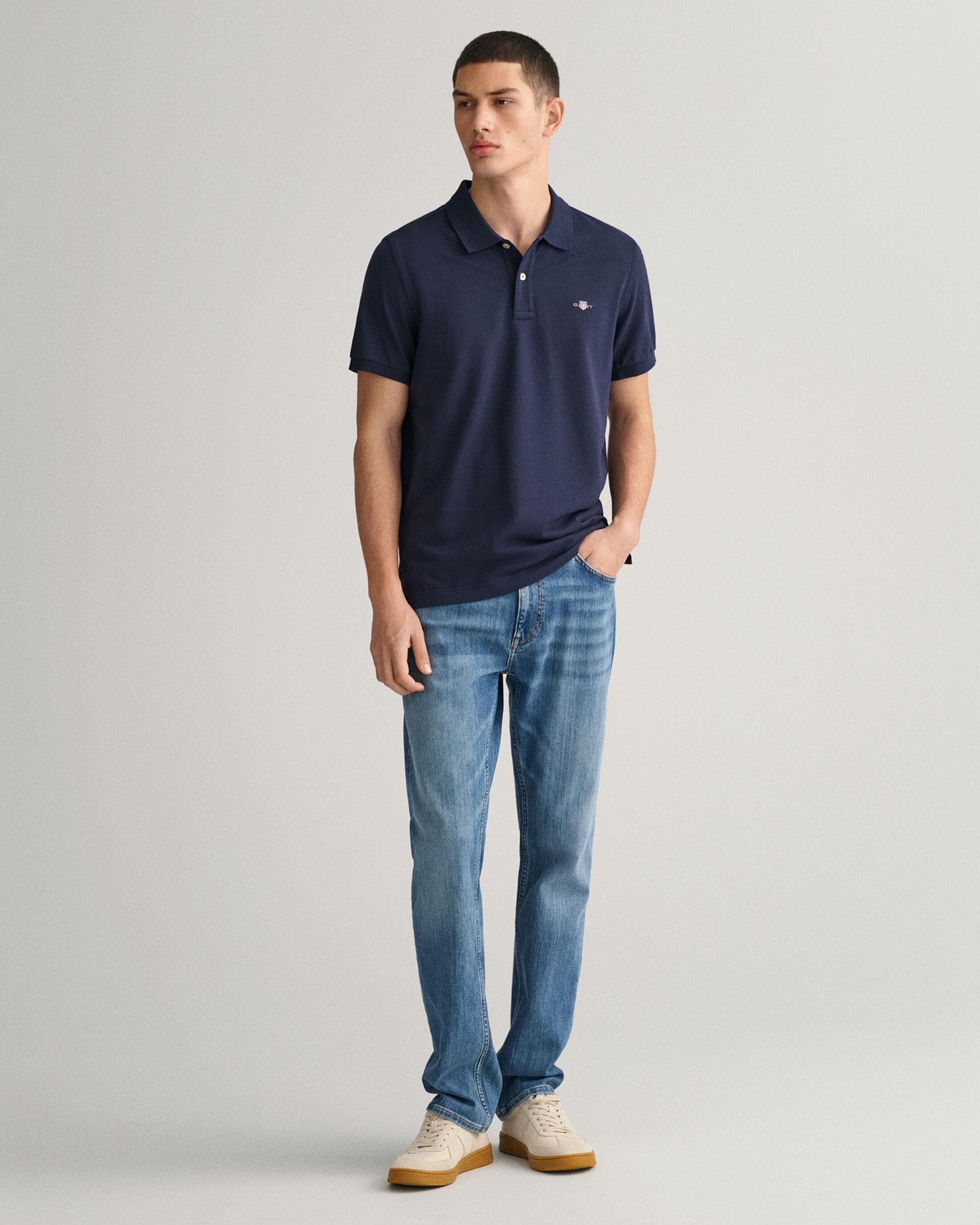 GANT Mens Regular Fit Short Sleeve Shield Logo Pique Polo NOS - 433 Evening Blue - Image 4