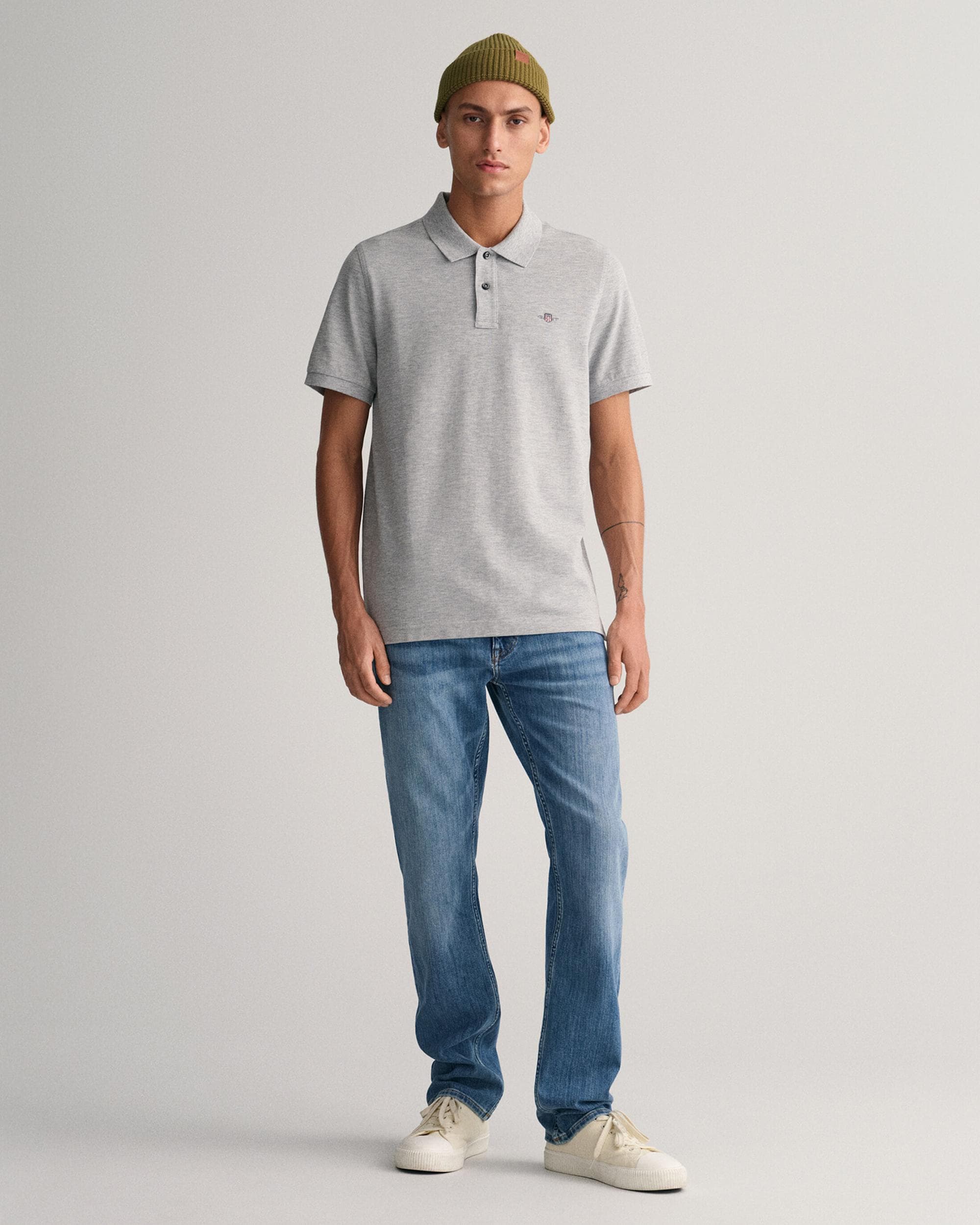GANT Mens Regular Fit Short Sleeve Shield Logo Pique Polo NOS - 93 Grey Melange - Image 4