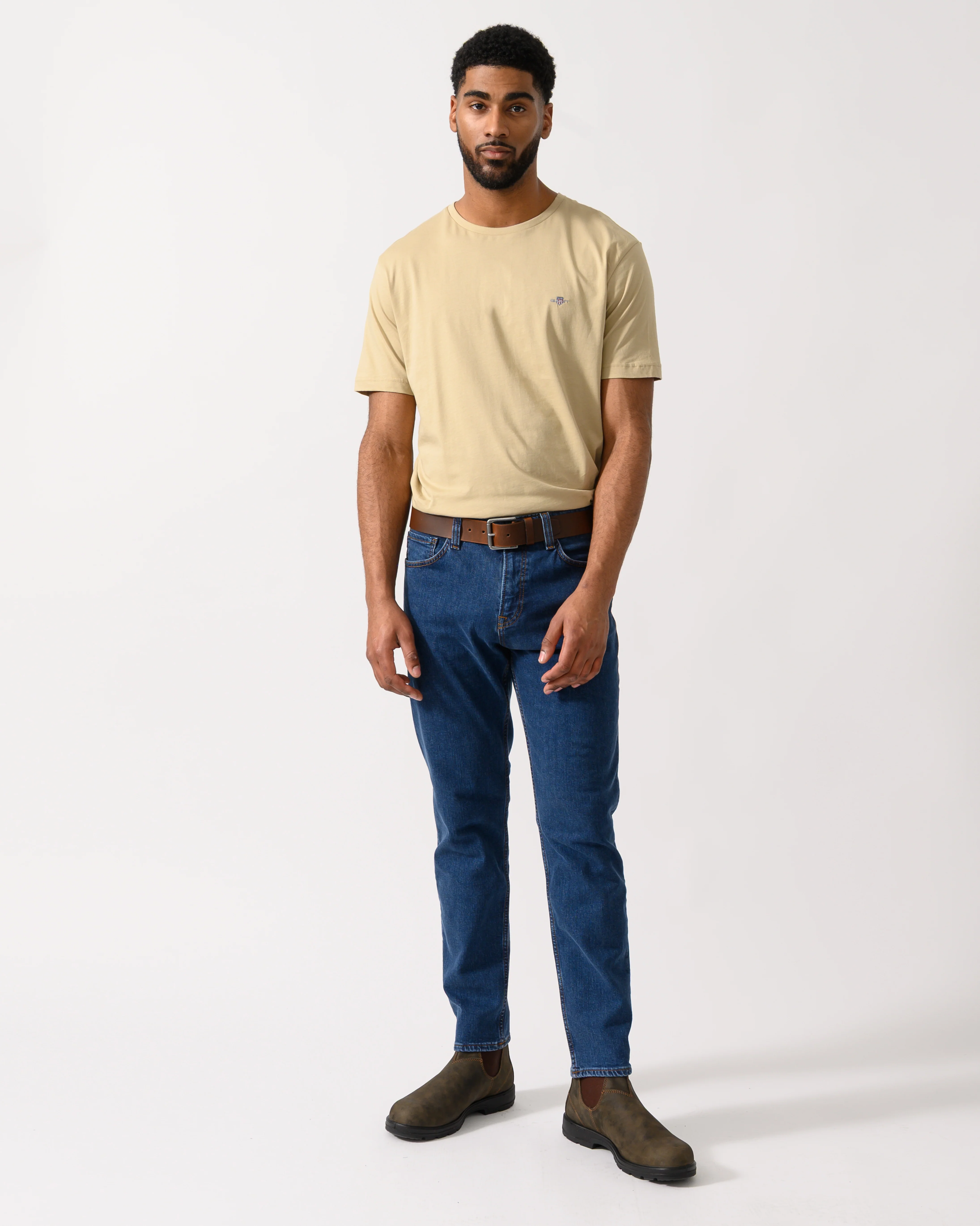 GANT Mens Regular Fit Short Sleeve Shield Logo T-Shirt - 200 Oat Beige - Image 2