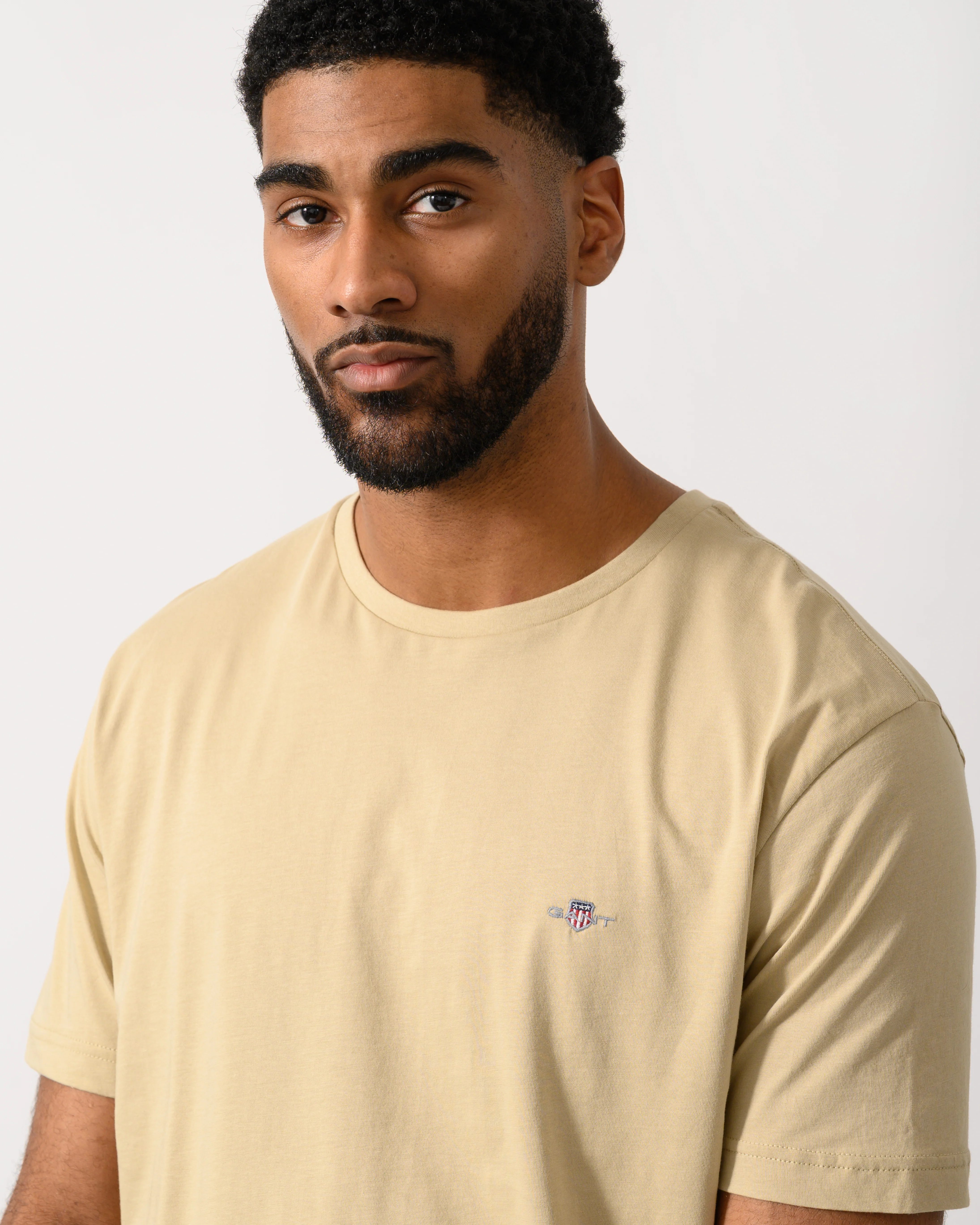 GANT Mens Regular Fit Short Sleeve Shield Logo T-Shirt - 200 Oat Beige - Image 3