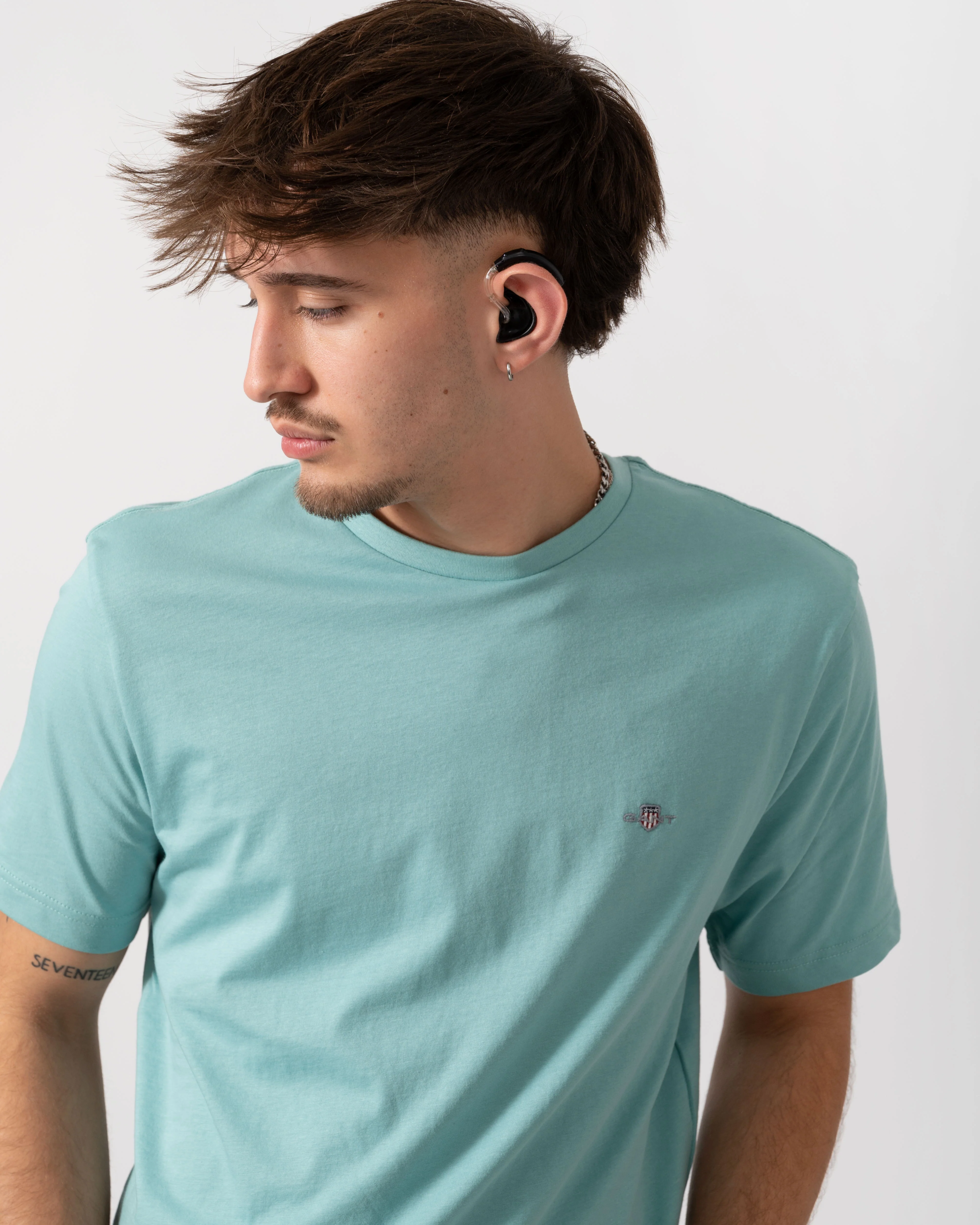 GANT Mens Regular Fit Short Sleeve Shield Logo T-Shirt - 323 Muted Turquoise - Image 2