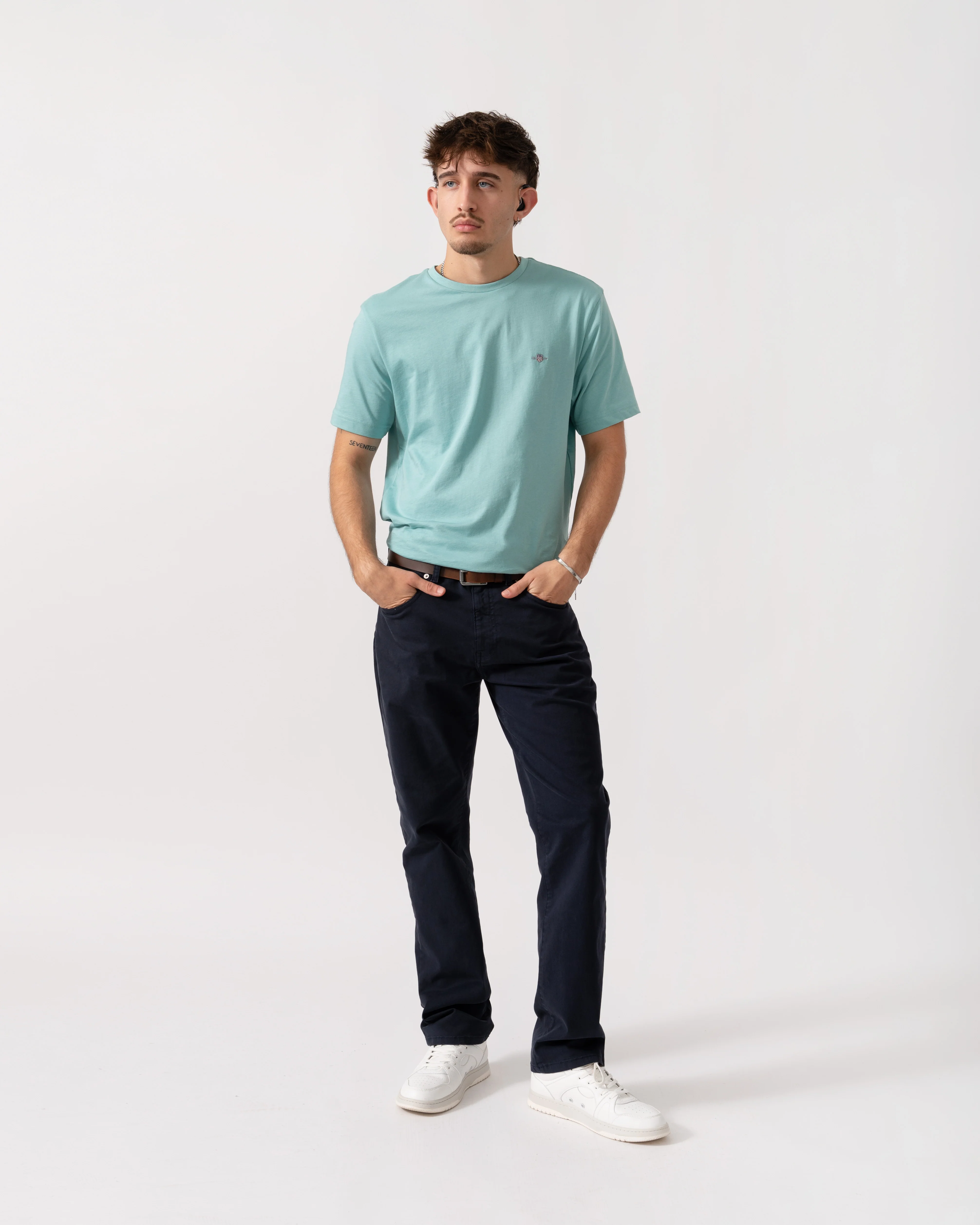 GANT Mens Regular Fit Short Sleeve Shield Logo T-Shirt - 323 Muted Turquoise - Image 3