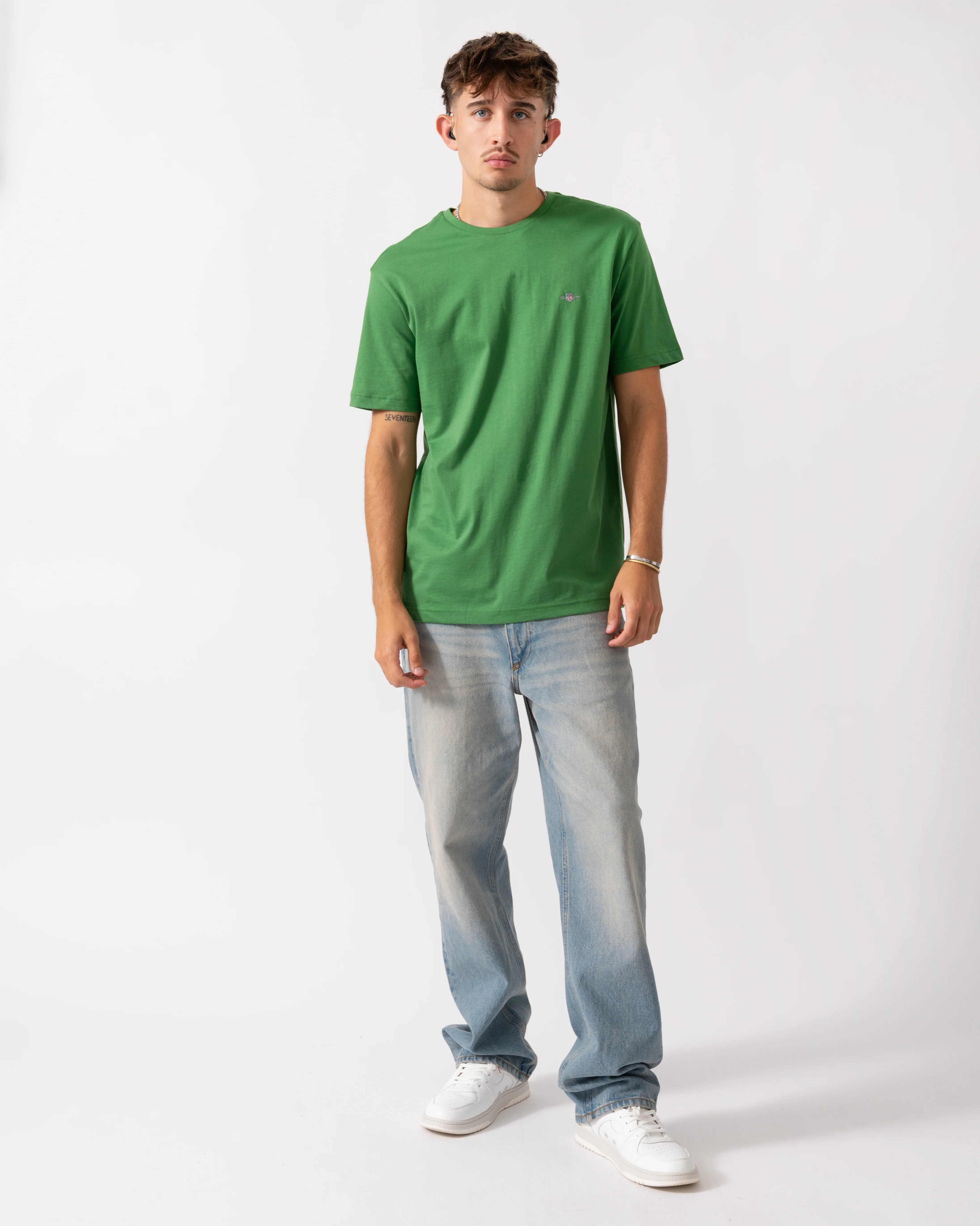 GANT Mens Regular Fit Short Sleeve Shield Logo T-Shirt - 366 Grass Green - Image 2