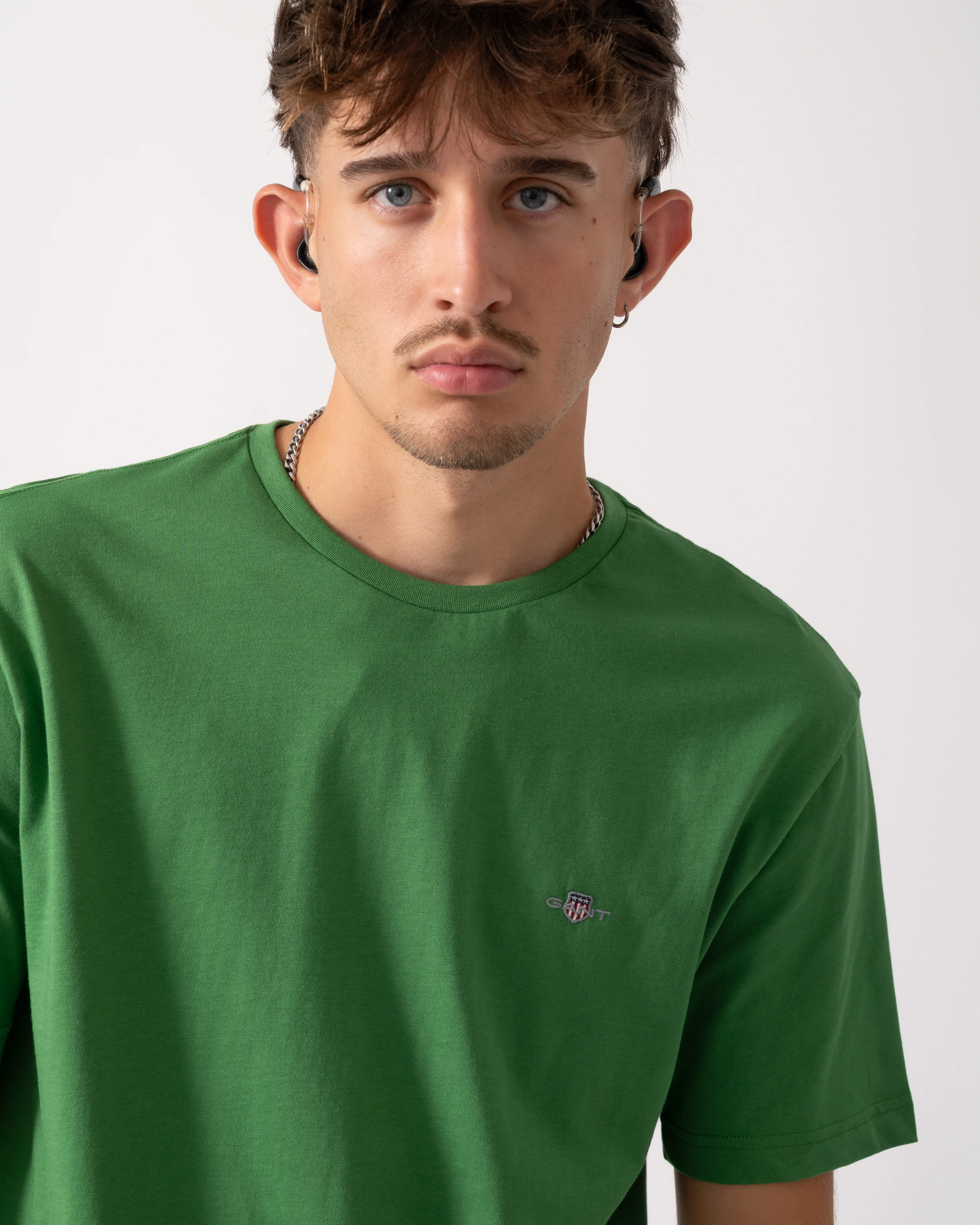 GANT Mens Regular Fit Short Sleeve Shield Logo T-Shirt - 366 Grass Green - Image 3