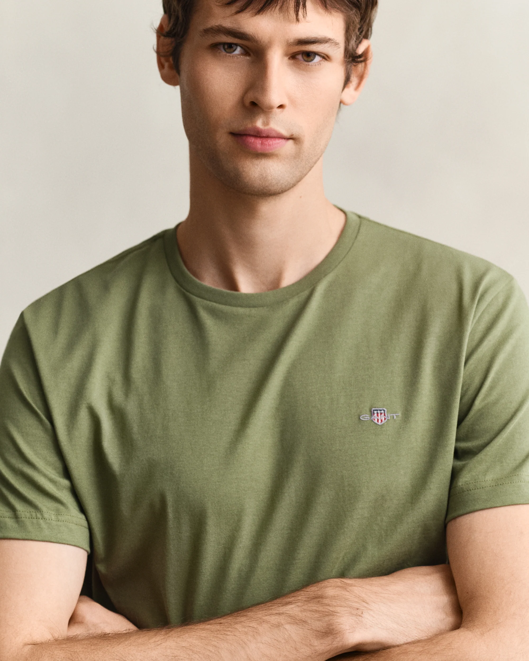 GANT Mens Regular Fit Short Sleeve Shield Logo T-Shirt - 379 Dry Herb Green - Image 3