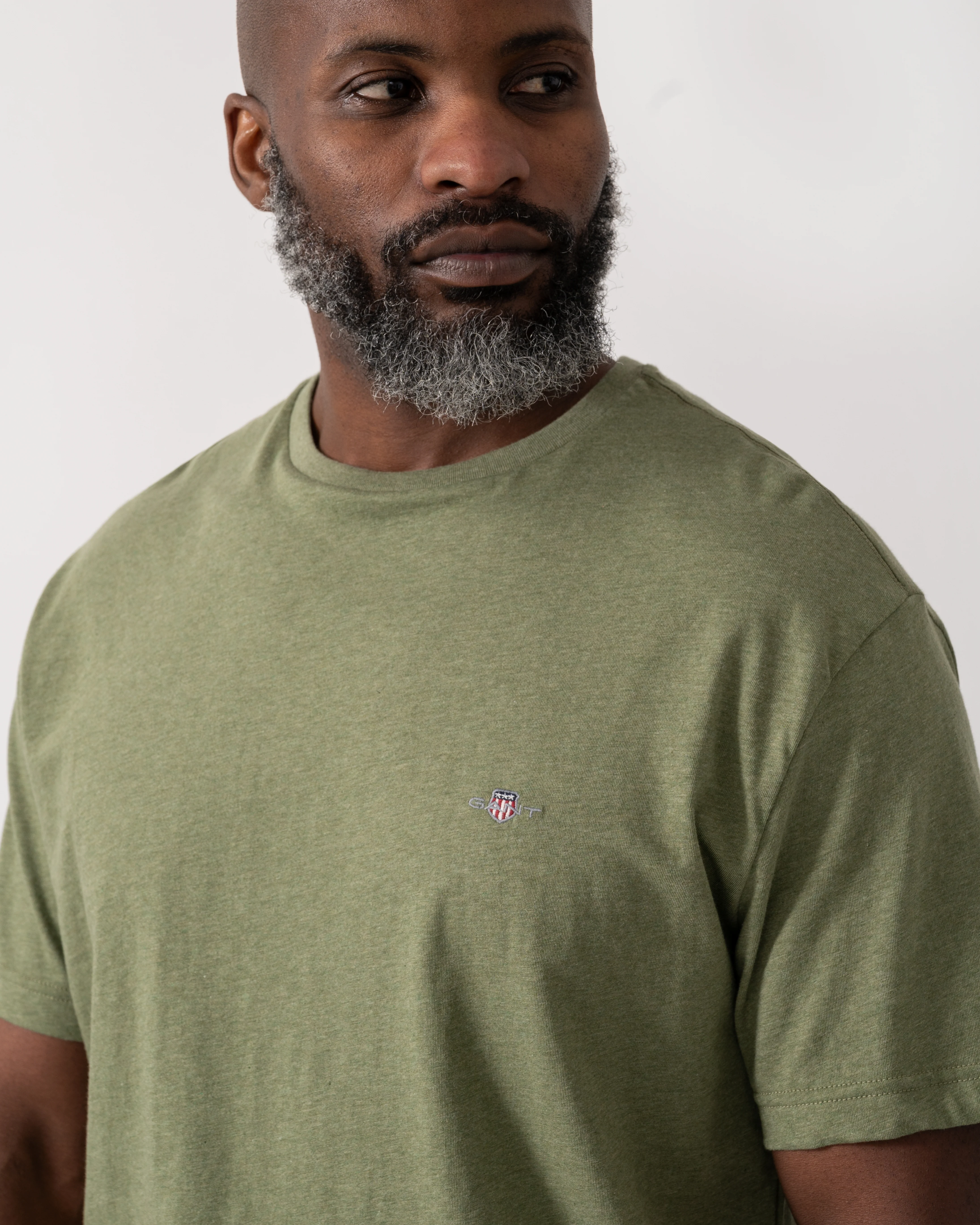 GANT Mens Regular Fit Short Sleeve Shield Logo T-Shirt - 391 Dark Cactus Melange - Image 3