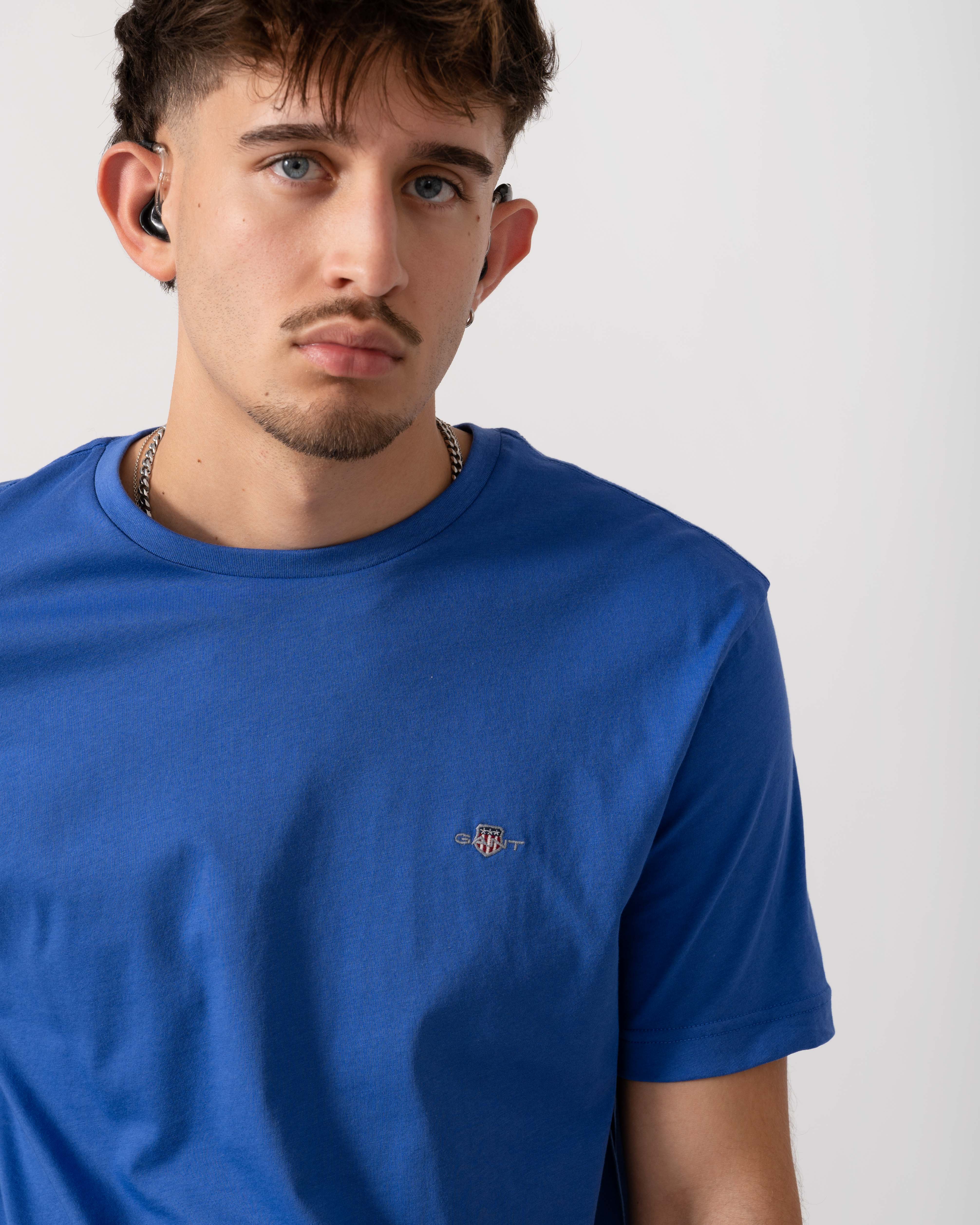GANT Mens Regular Fit Short Sleeve Shield Logo T-Shirt - 417 Royal Blue - Image 3