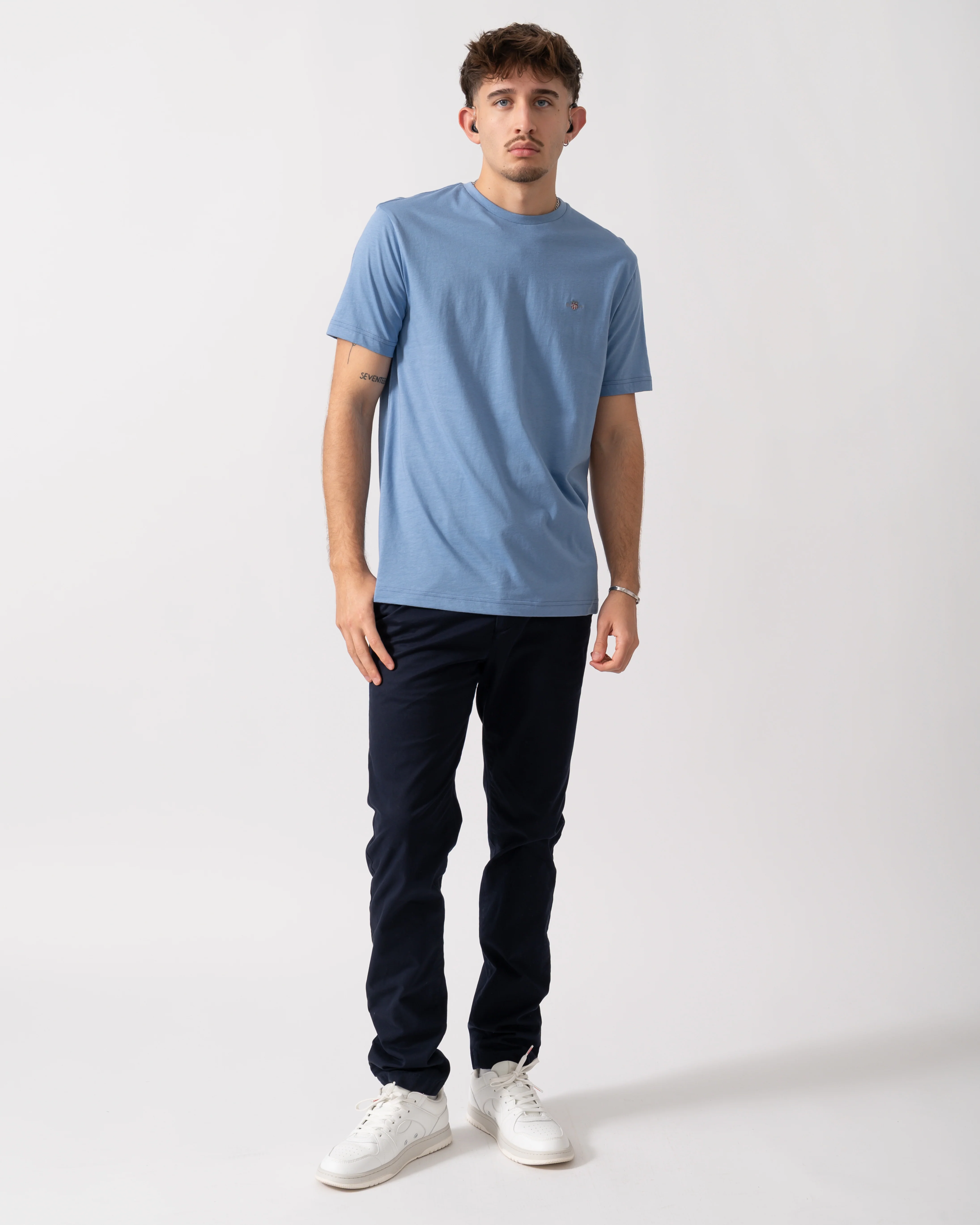 GANT Mens Regular Fit Short Sleeve Shield Logo T-Shirt - 430 Faded Denim - Image 3