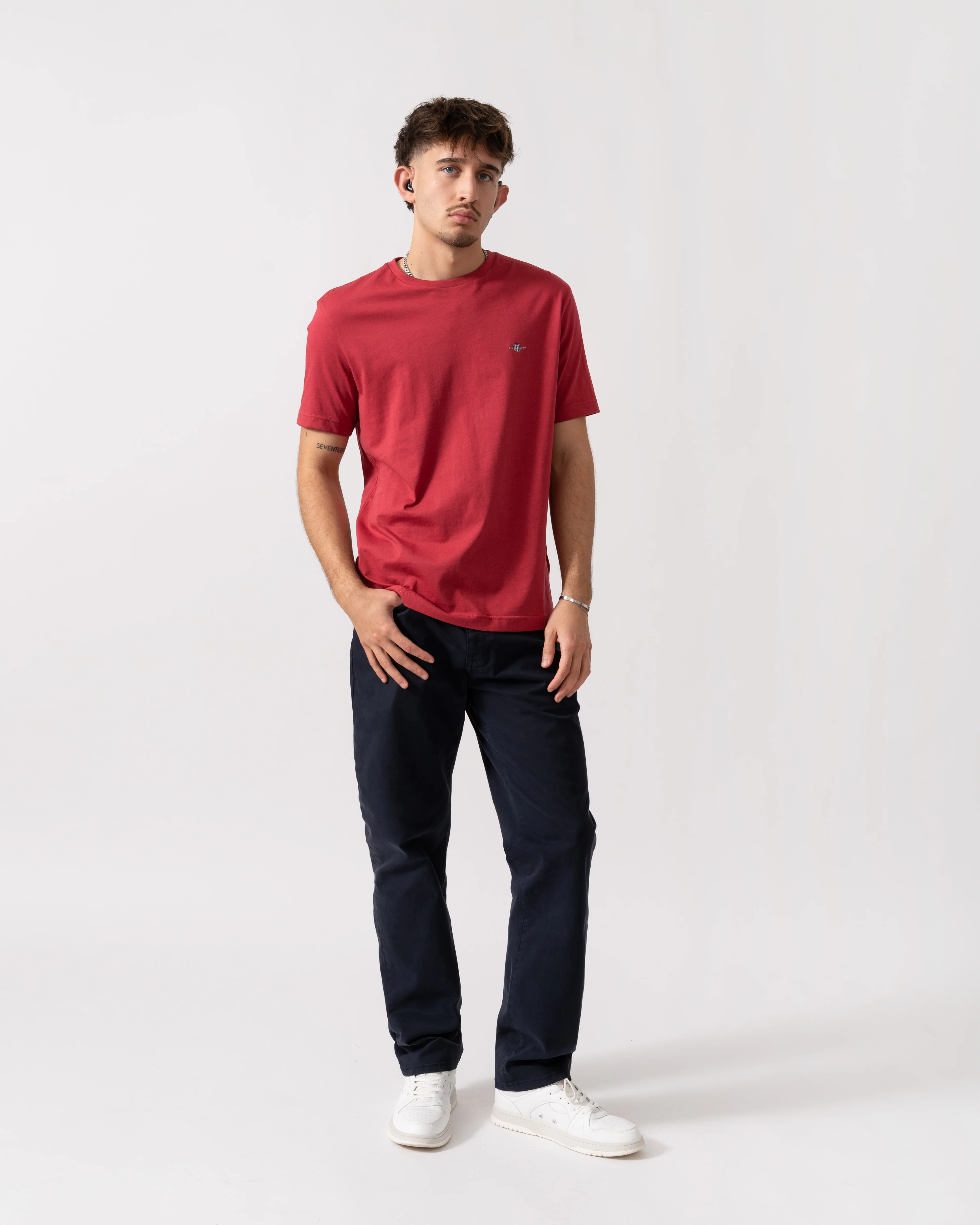 GANT Mens Regular Fit Short Sleeve Shield Logo T-Shirt - 609 Muted Red - Image 2