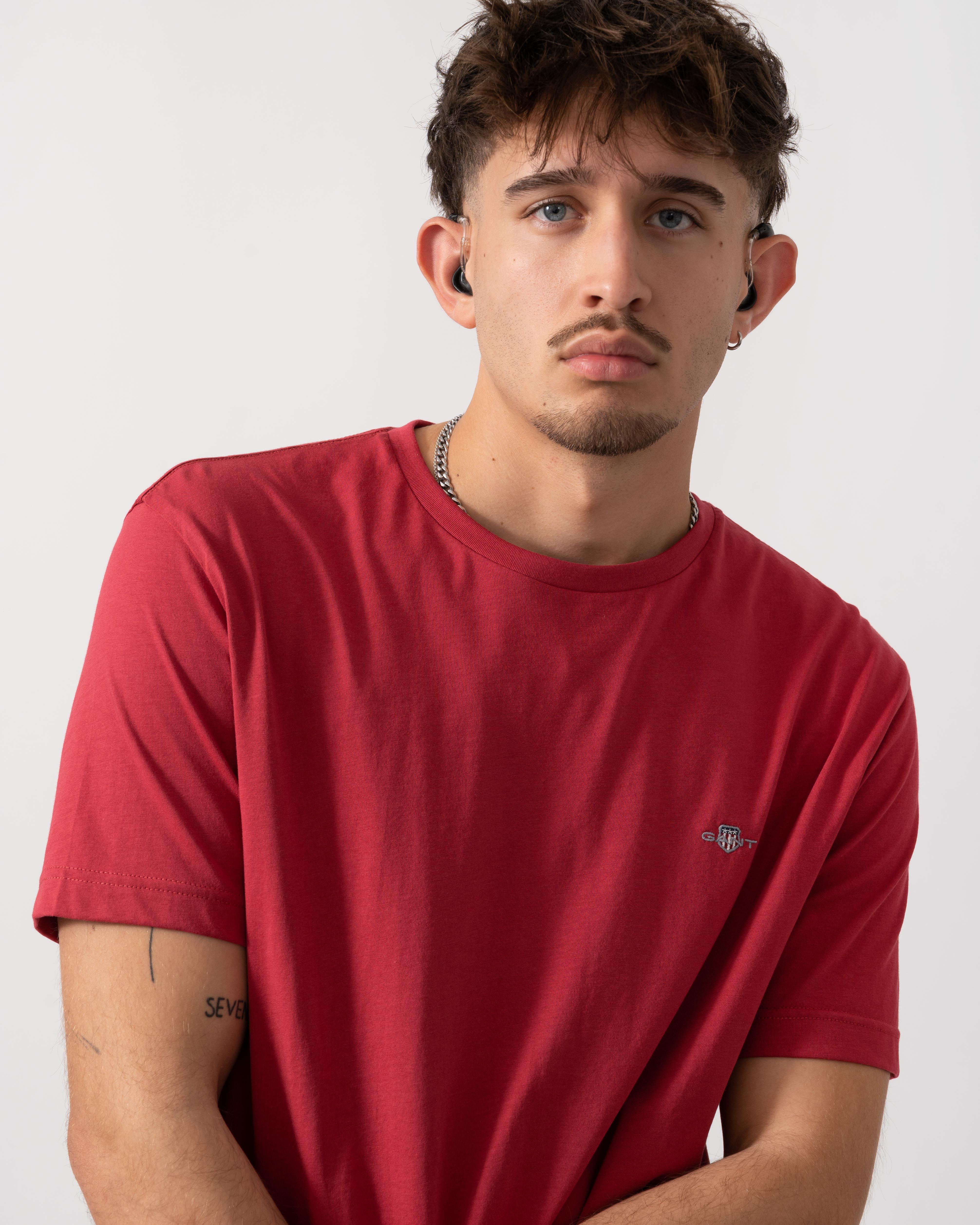 GANT Mens Regular Fit Short Sleeve Shield Logo T-Shirt - 609 Muted Red - Image 3