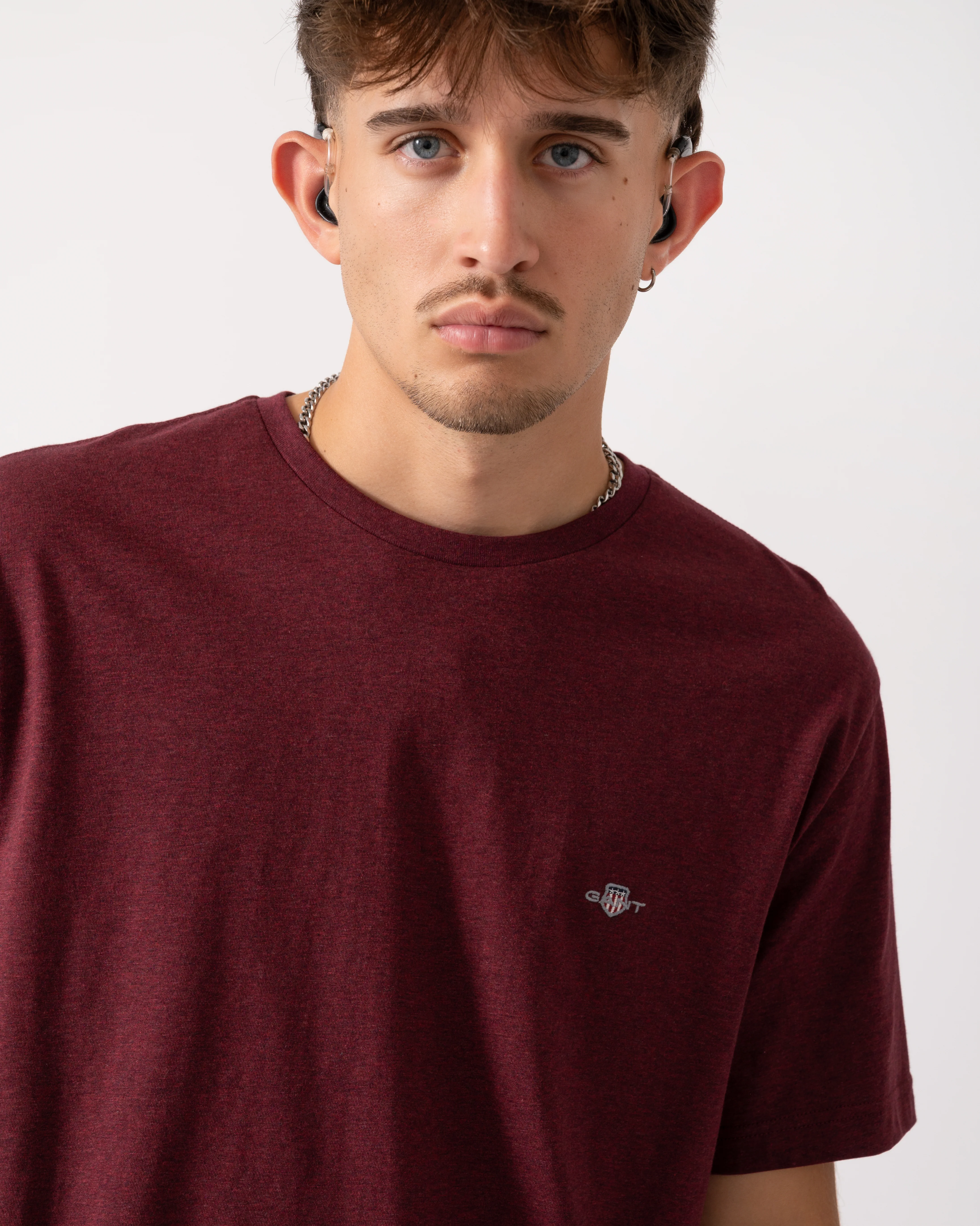 GANT Mens Regular Fit Short Sleeve Shield Logo T-Shirt - 677 Bordeaux Melange - Image 3