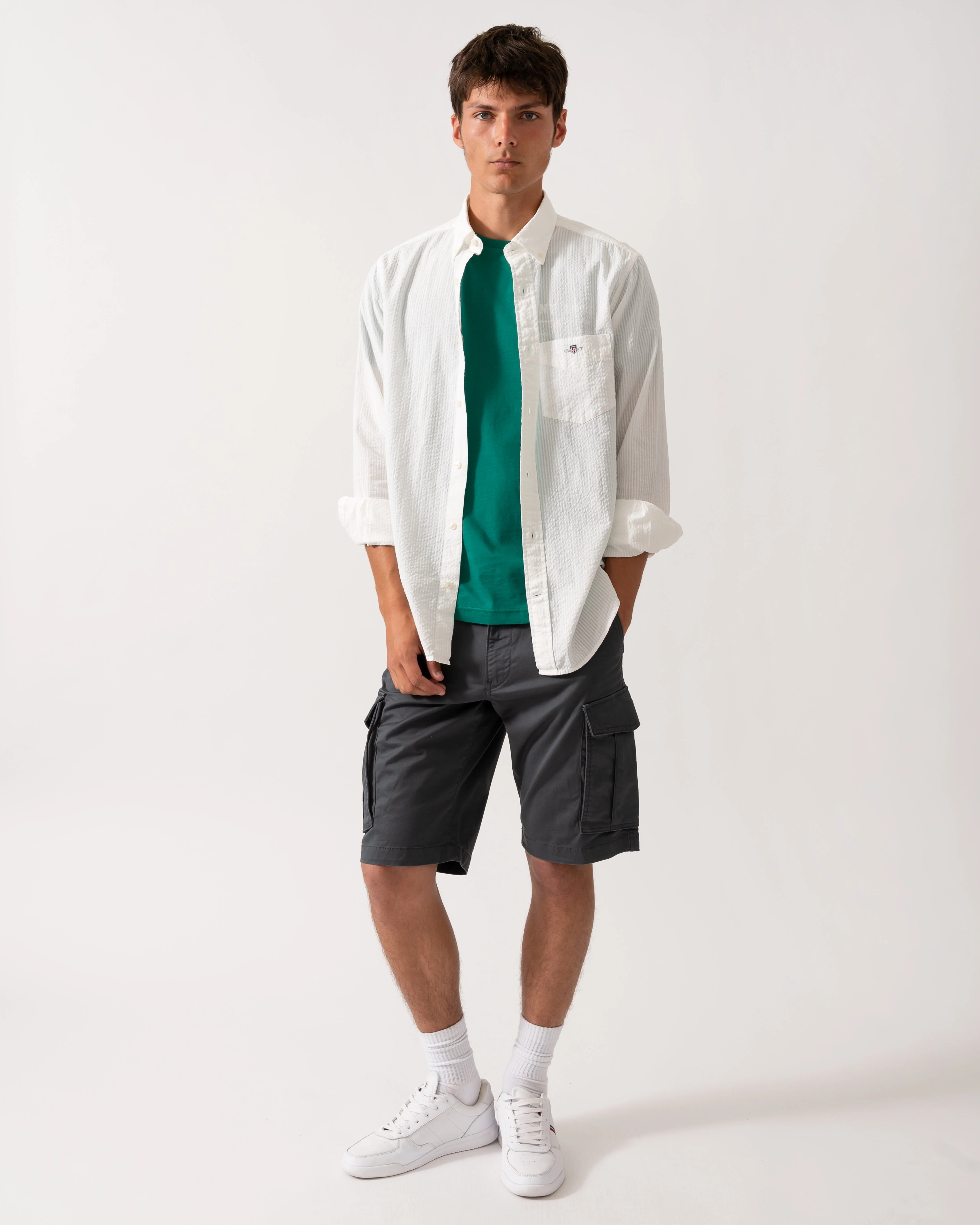 GANT Mens Regular Fit Solid Seersucker Shirt - 113 Eggshell - Image 2