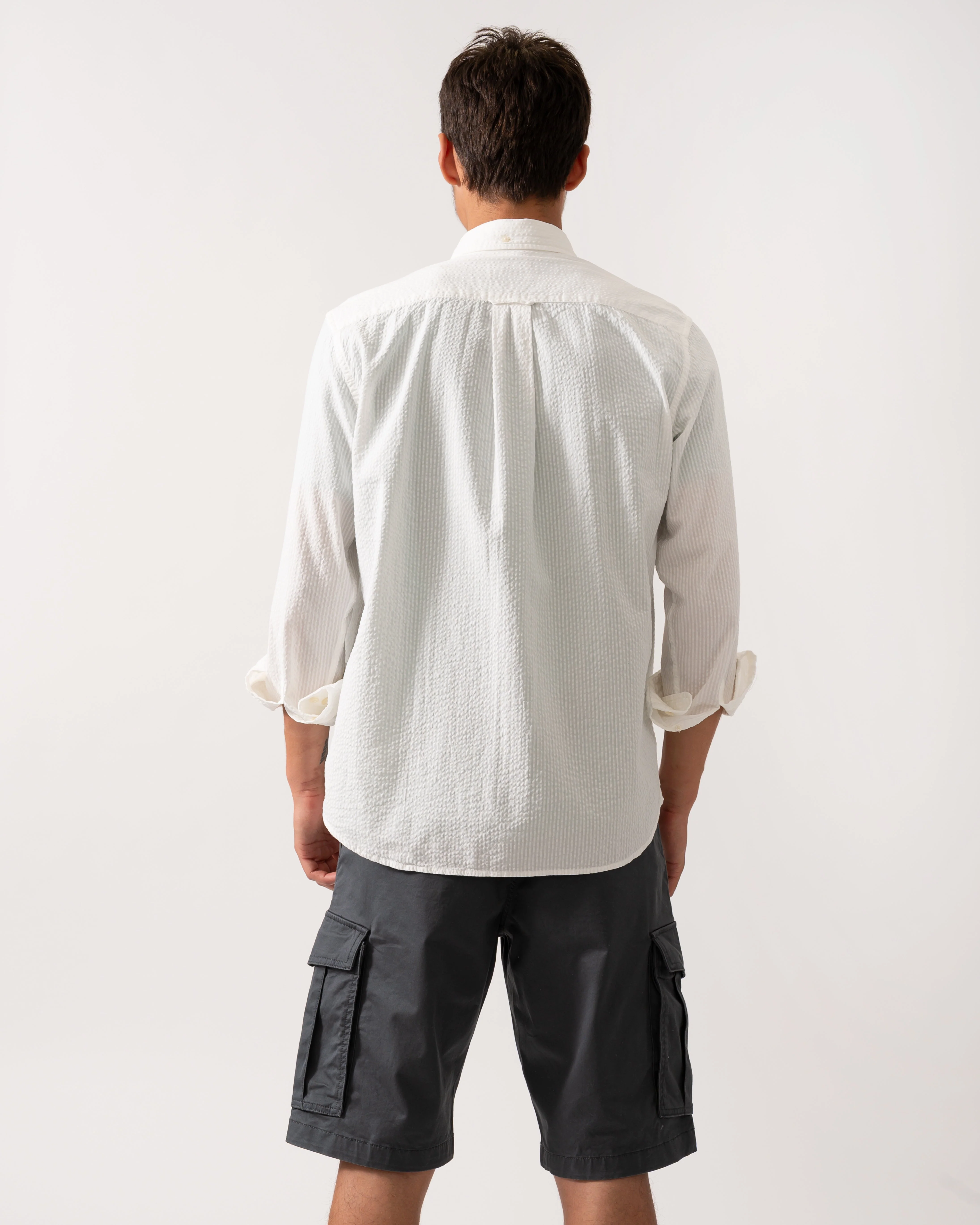 GANT Mens Regular Fit Solid Seersucker Shirt - 113 Eggshell - Image 4