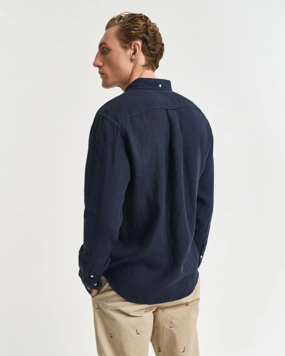GANT Mens Regular Garment Dyed Linen Shirt - 433 Evening Blue - Image 4