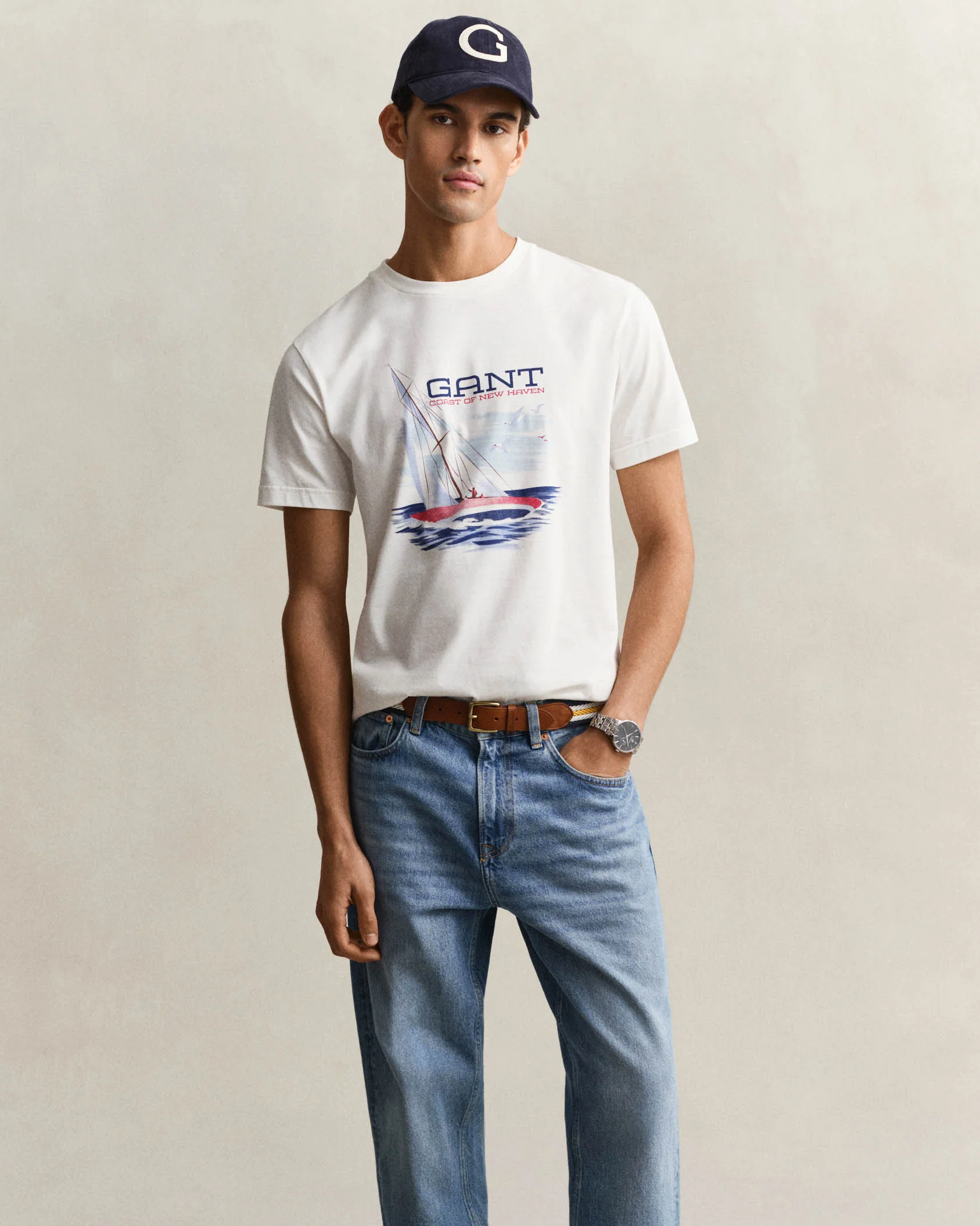 GANT Mens Short Sleeve G-Badge T-Shirt - 433 Evening Blue - Image 2